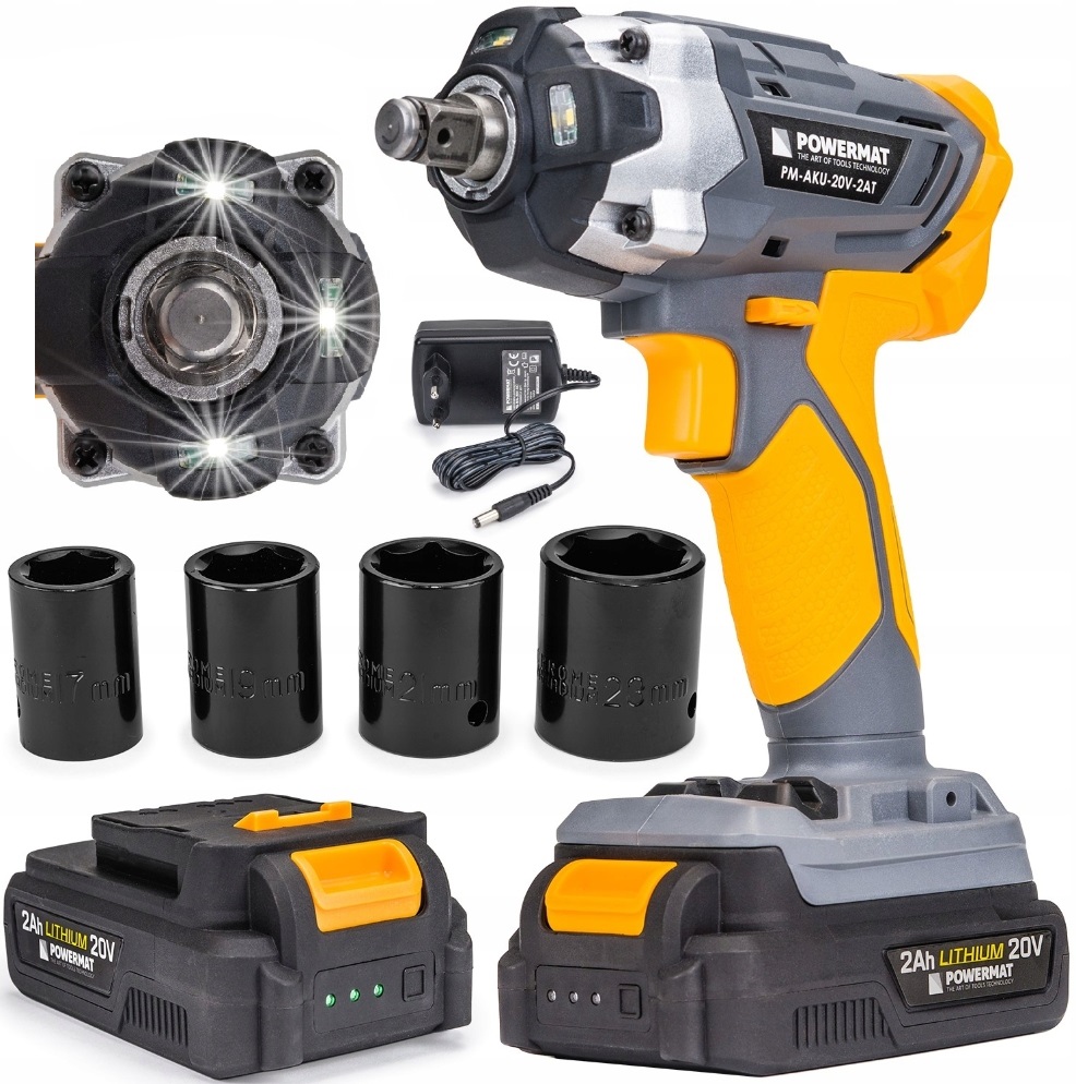 KLUCZ UDAROWY AKUMULATOROWY 20V 350NM 1/2" ADAPTER WALIZKA 4 NASADKI DO KÓŁ Marka Powermat