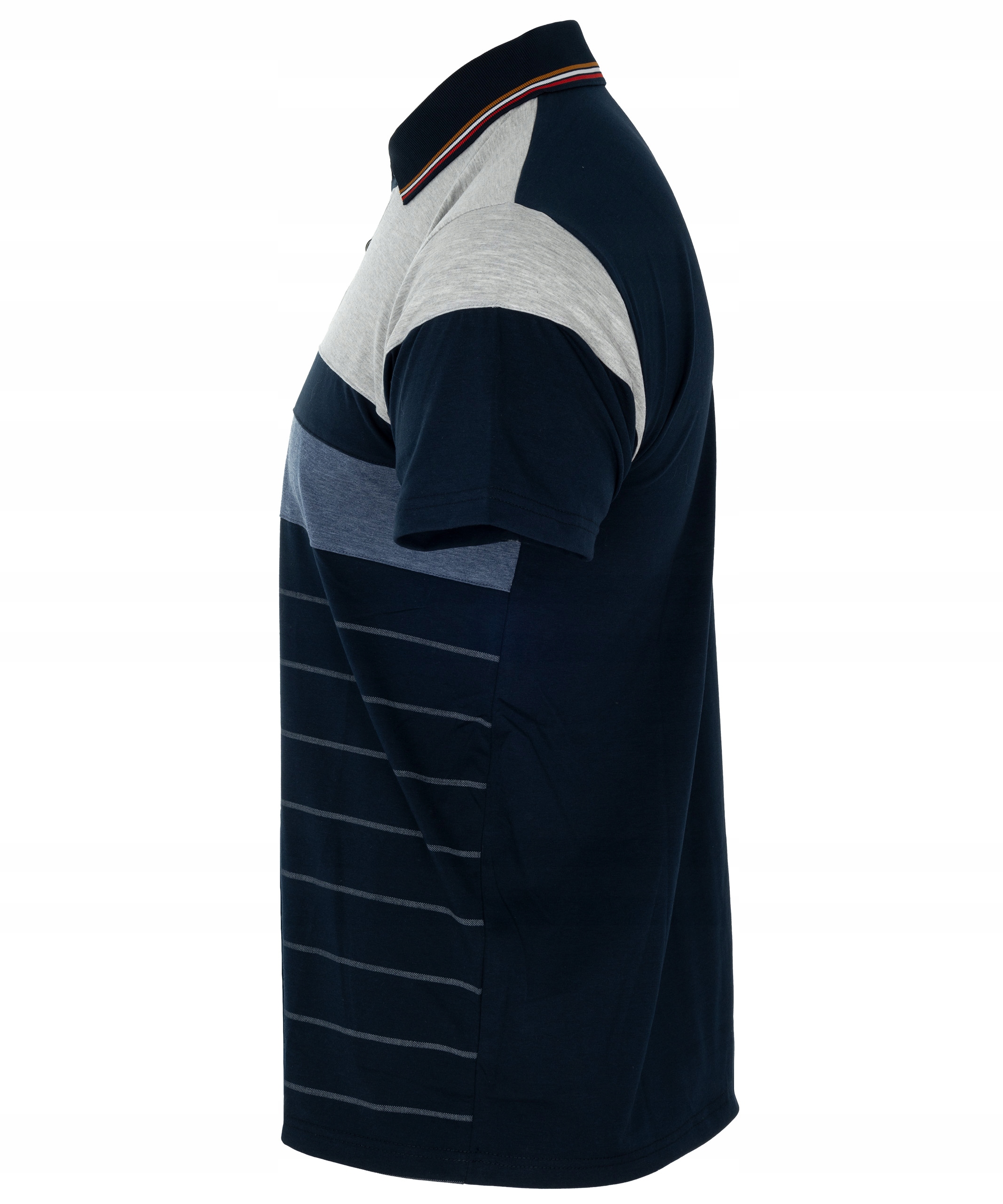 KOSZULKA męska POLO SZARO-GRANATOWA PASY rozmiar M Wzór dominujący bez wzoru