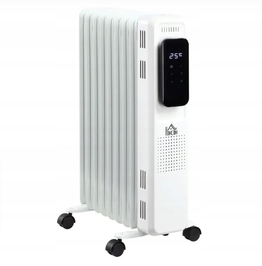 Olejový radiátor Homcom 1830 – 2180 W, časovač Eco, biely