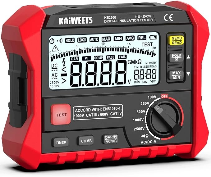 Tester izolačního odporu Kaiweets, 100G 1000V Dar Pi Ac DC Hvac soláry