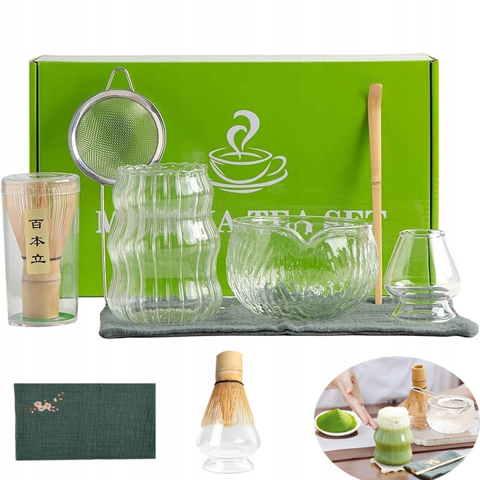 Levně Sada Na Matcha Čaj, Sada Koštětka Na Matcha Čaj, S Matcha Whiskerem 7V1 Bílé Sklenice