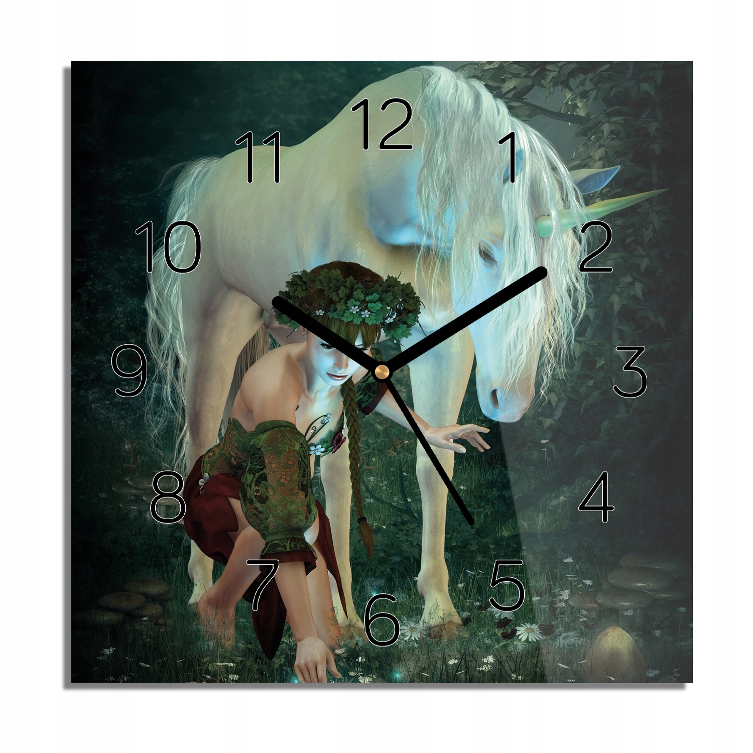 

Elf las jednorożec zegar na szkle na ścianę 30x30