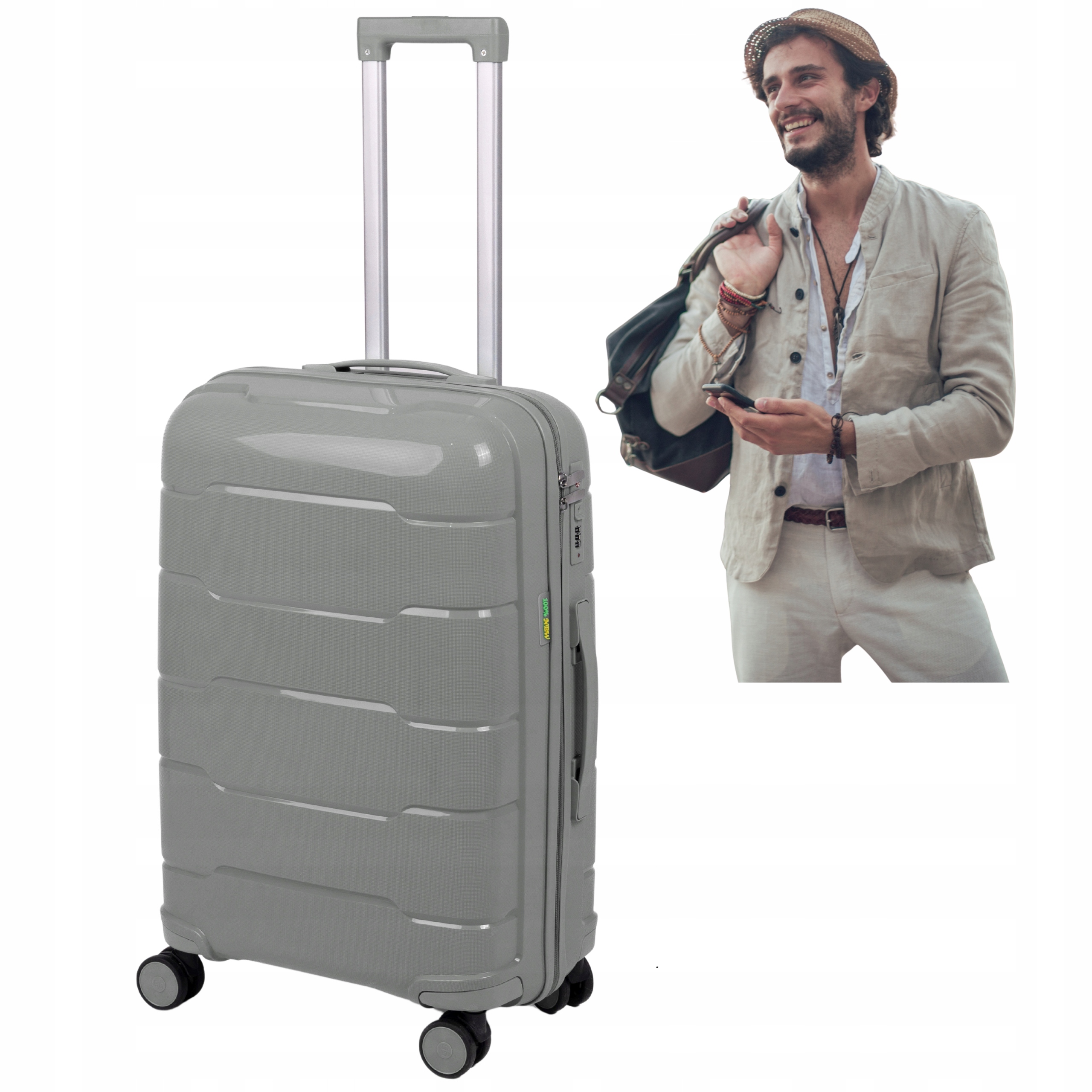 Kufr Světle Šedý Střední Z Polypropylenu Pro Cestování Letadlem Autobusem