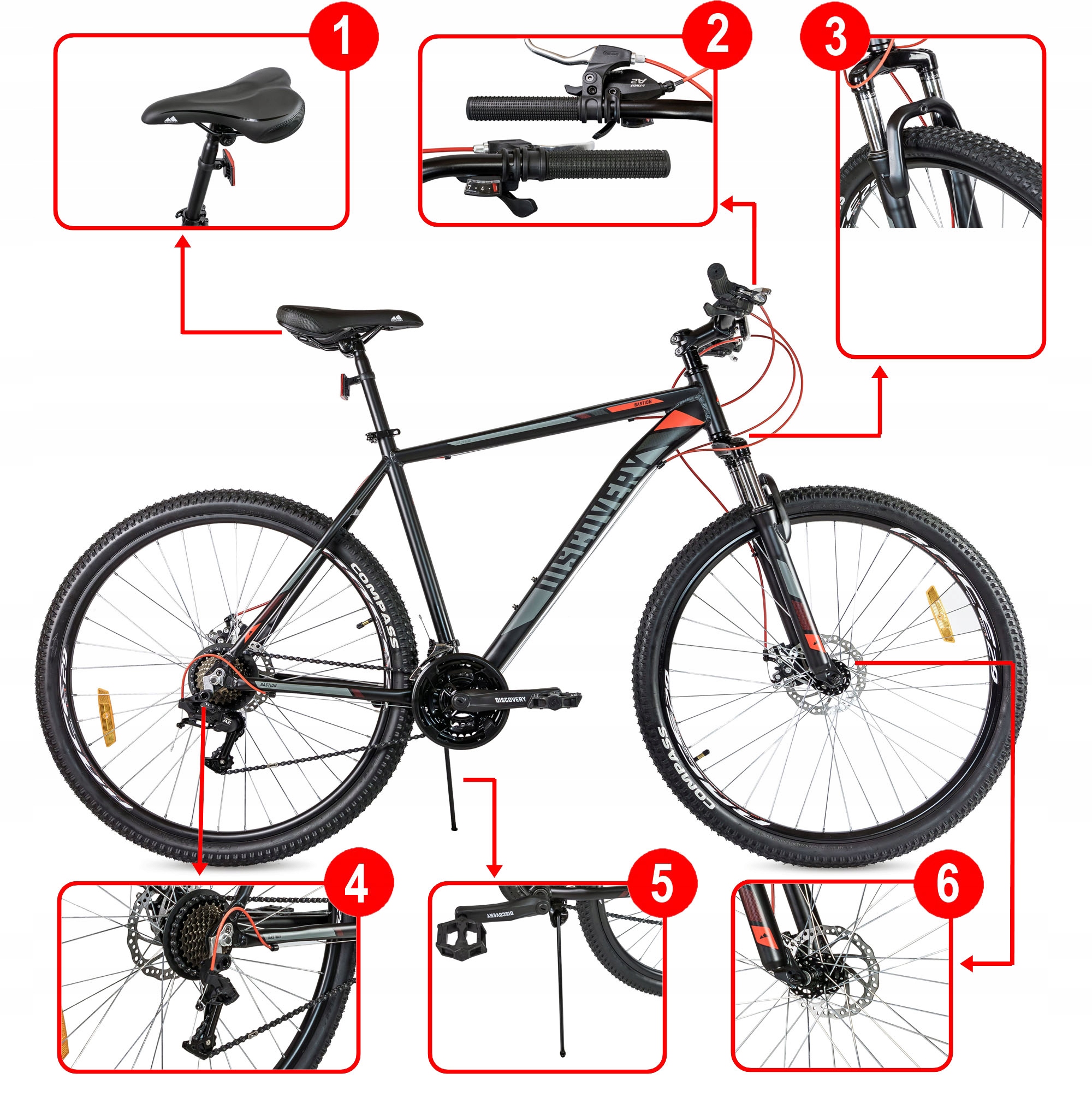 ROWER GÓRSKI MTB 29 CALI 21B AMORTYZACJA HAMULCE TARCZOWE wzrost 165-180cm Marka Discovery