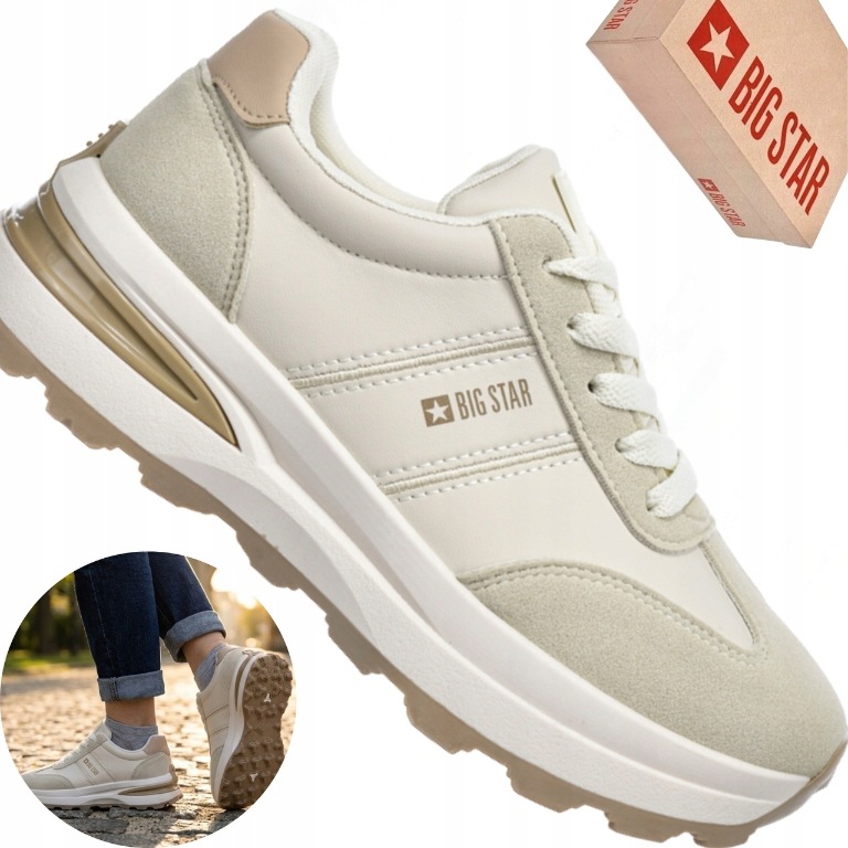 Dámské boty Big Star TT274876 béžové tenisky retro platforma lehké