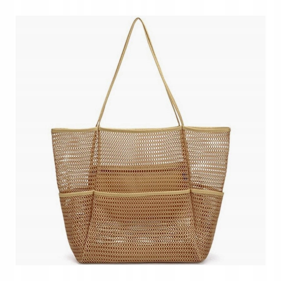 Torba plażowa minimalistyczna siateczkowa brązowa 35x43x17cm TP13