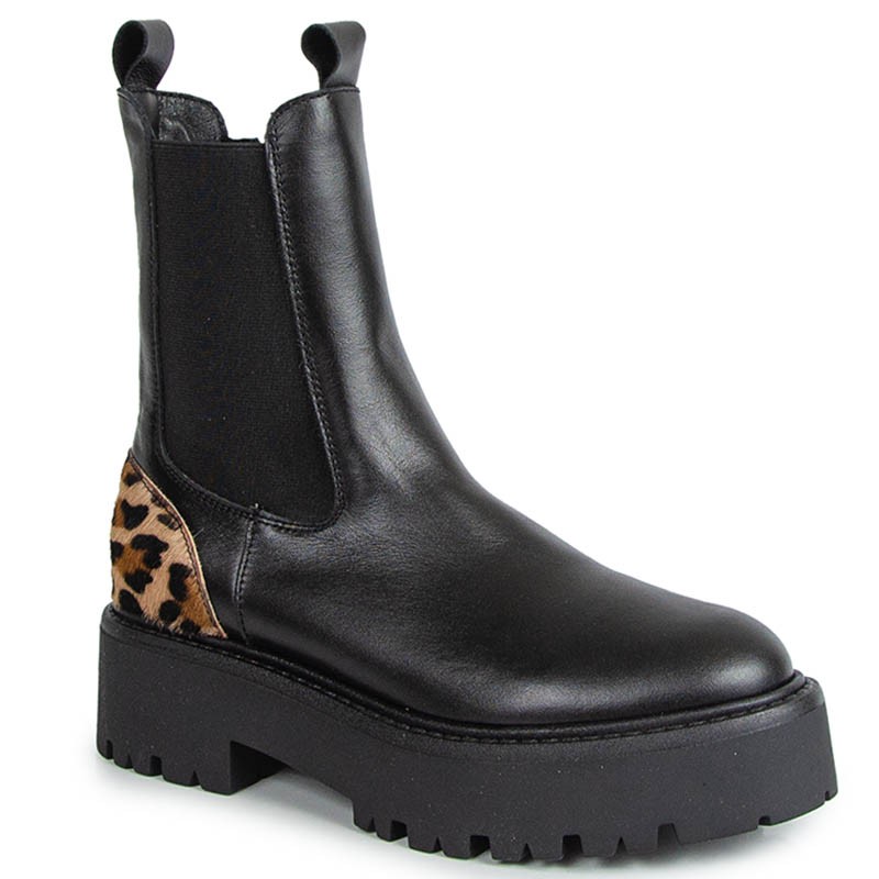Chebello 4560 Panterka Černé Kožené Kotníkové Boty 36