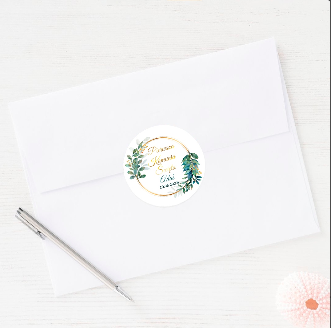 NAKLEJKI Pierwsza Komunia Święta 24 szt 4,5 cm personalizowane wzory Marka Olechka Creation