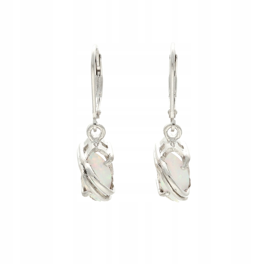 Náušnice s bílým opálem, stříbro, rhodiované