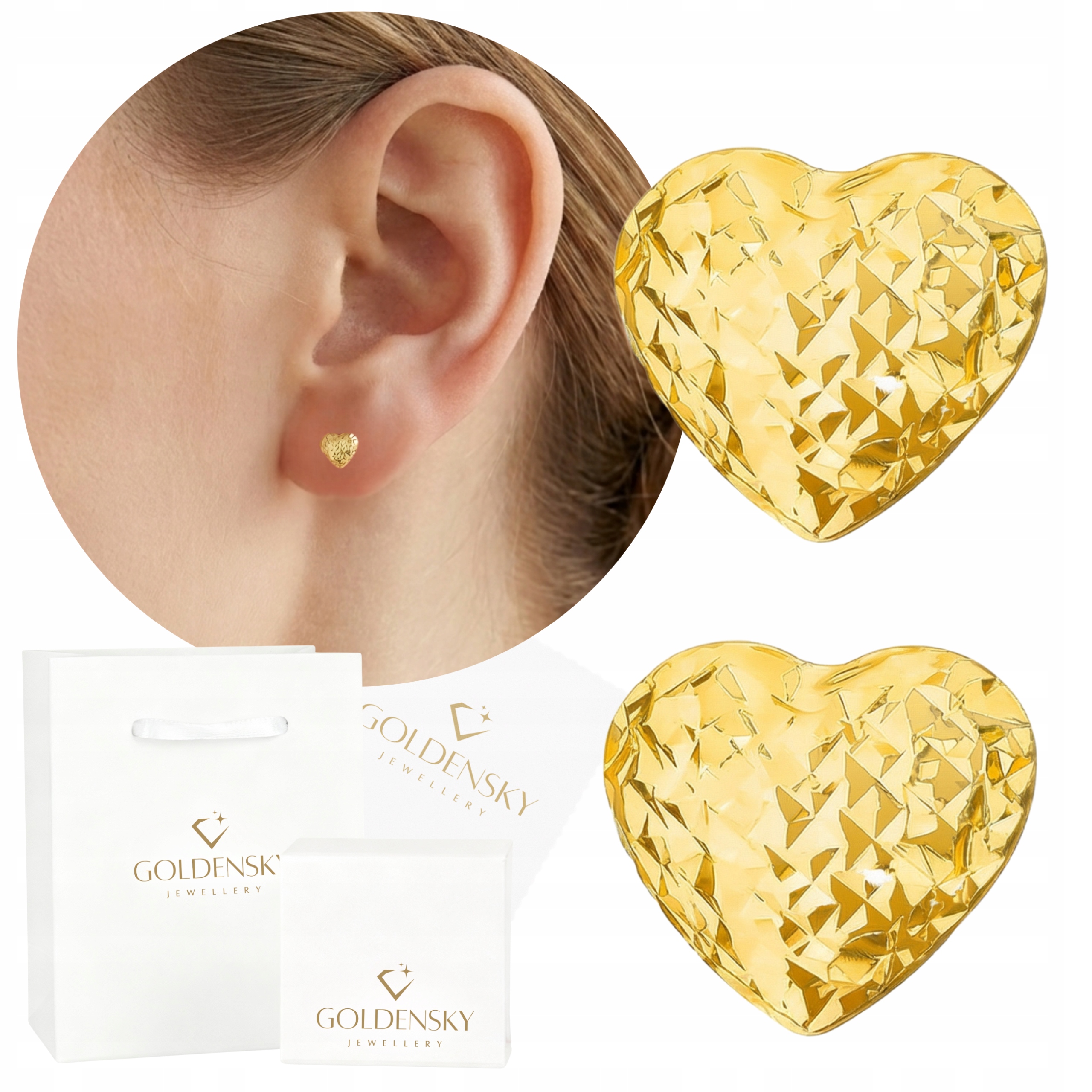 Złote kolczyki 585 Serce Diamentowane Piękne Delikatne Grawer