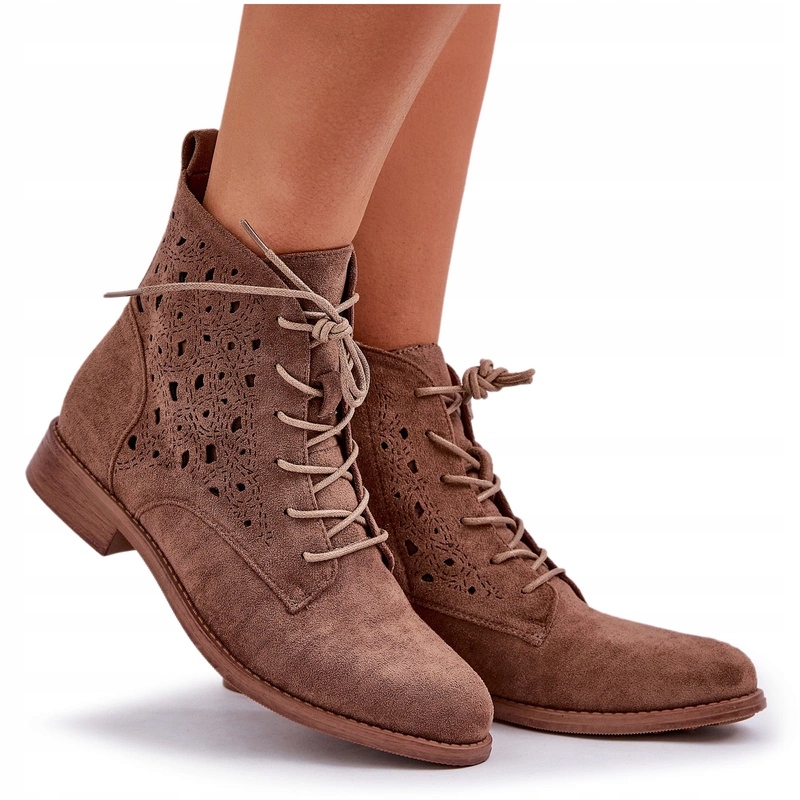 Kotníkové Boty Plochý Ažurový Zip Vzor S.barski HY51-136 Hnědé 40