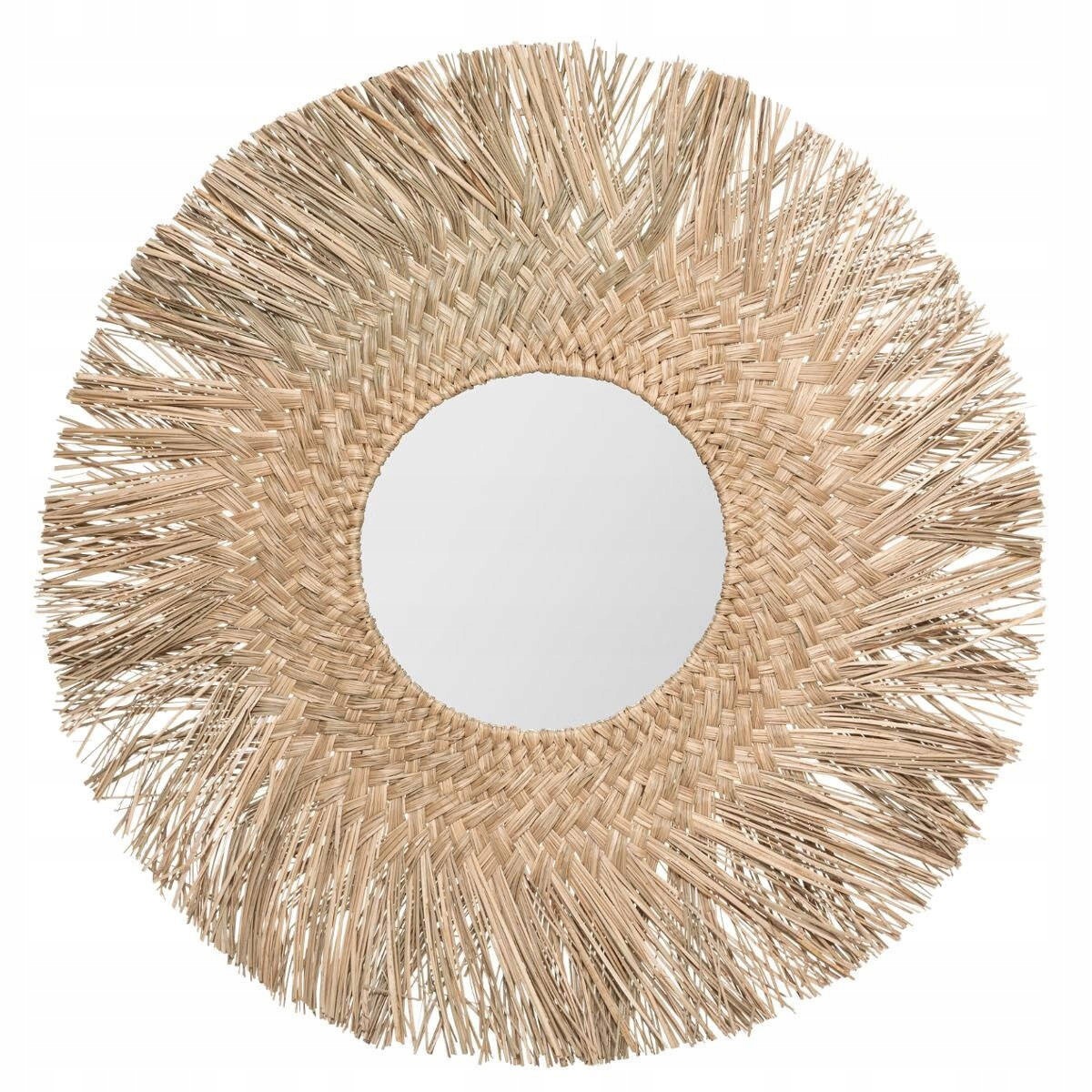 Zrcadlo Dekorativní Kulaté Pletené Boho Hnědé Nástěnné Tráva 80 CM