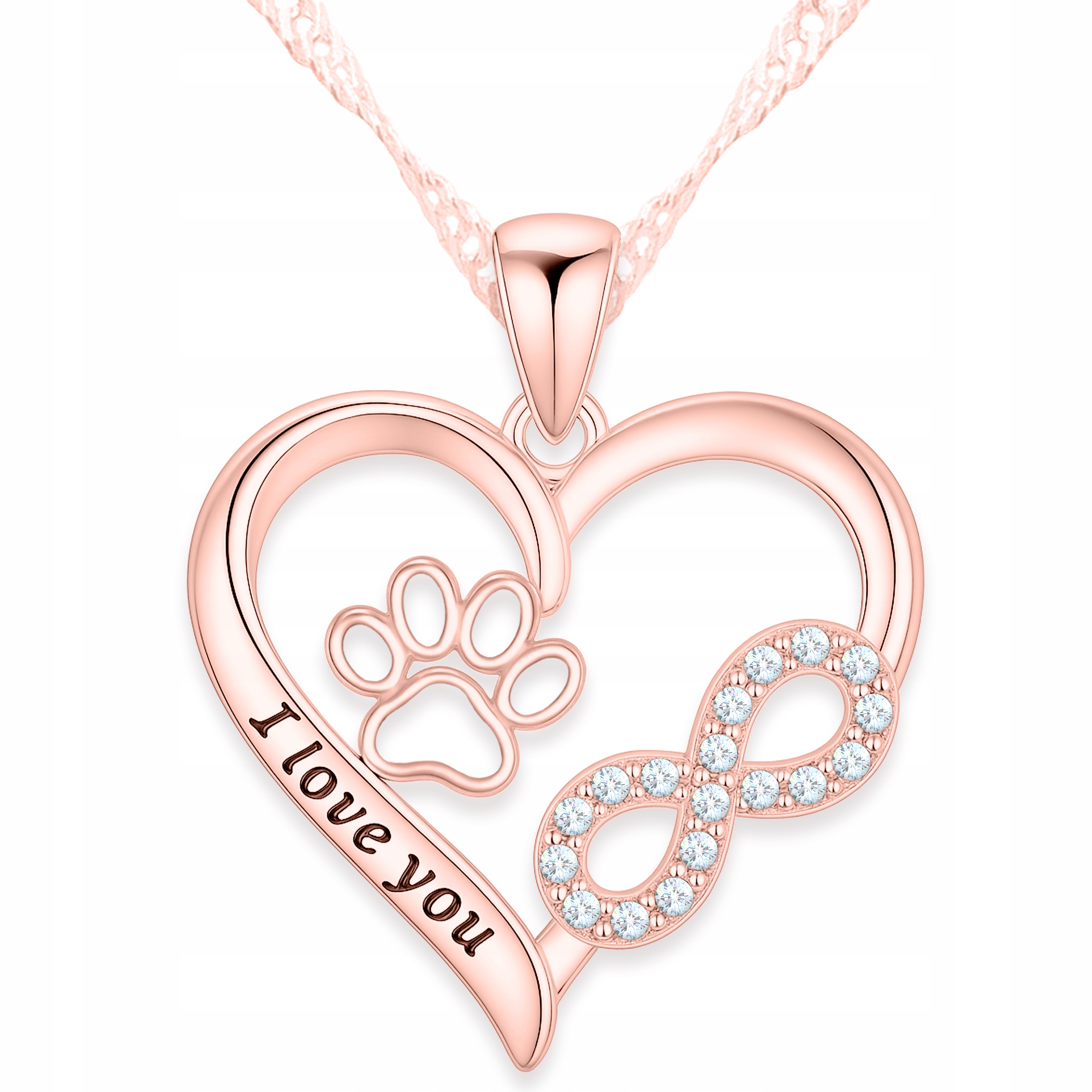 Náhrdelník Pozlacené srdce Symbol nekonečna Tlapka Otisk psa Stříbro 925