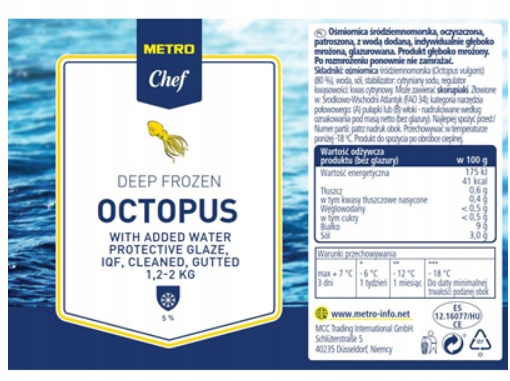 Levně Metro Chef Chobotnice středomořská, vyčištěná, vykuchaná, 1,2 – 2 kg