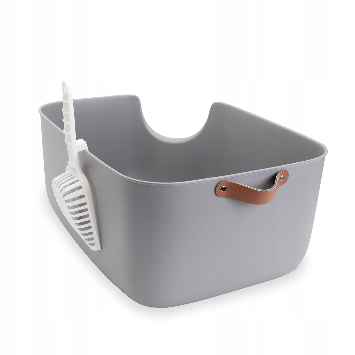 Levně Toaleta pro kočky Corner otevřená velká s koženou rukojetí, lopatka s vysokými boky