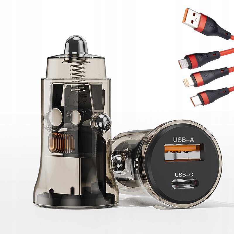 SZYBKA MINI ŁADOWARKA SAMOCHODOWA 20W USB USB-C + KABEL 3W1