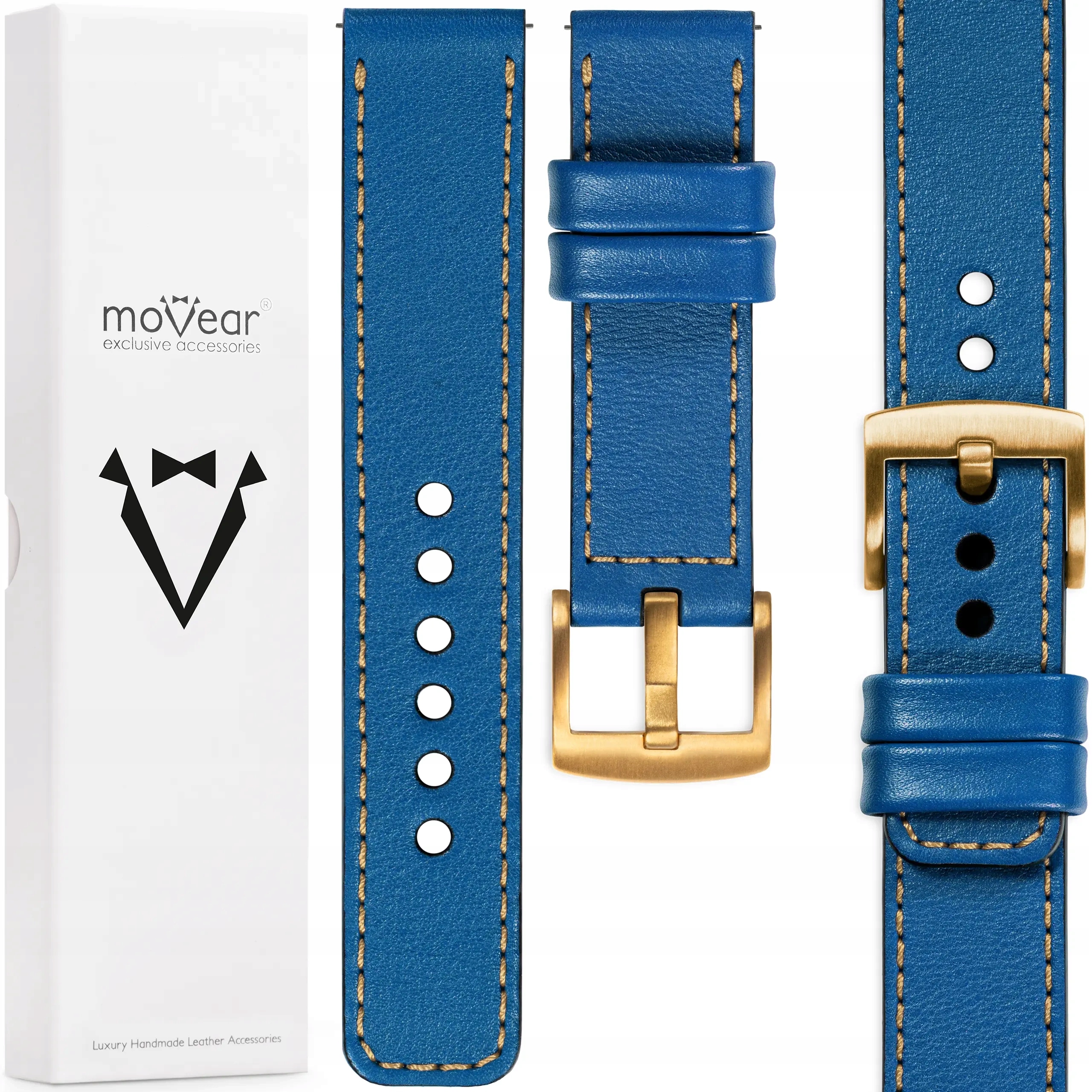 Prémiový řemínek 24 mm pro hodinky Modrý elegantní Italská kůže Movear