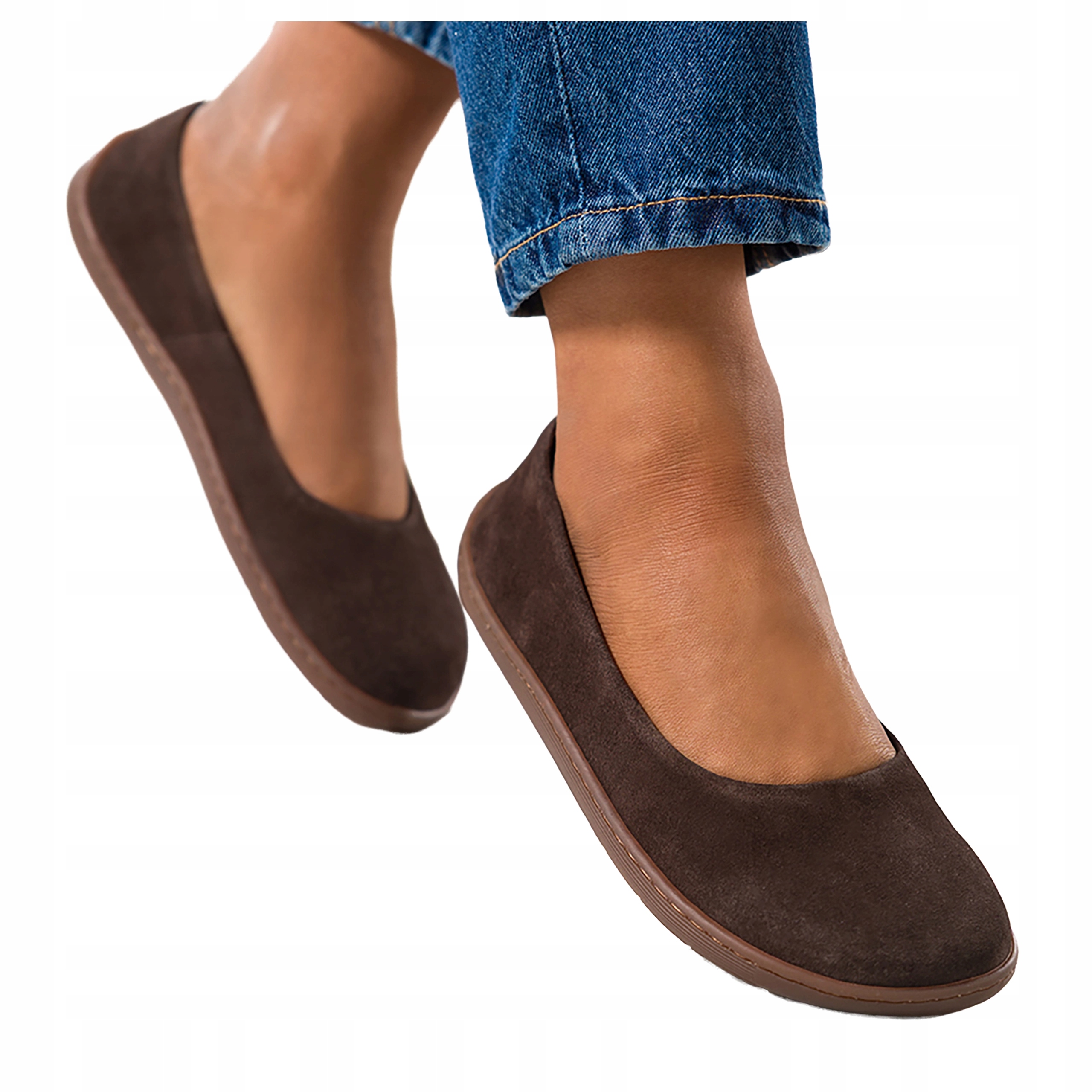 Čokoládové Baleríny Dámské Modne Barefoot Pohodlné Ploché Kožené vel. 42