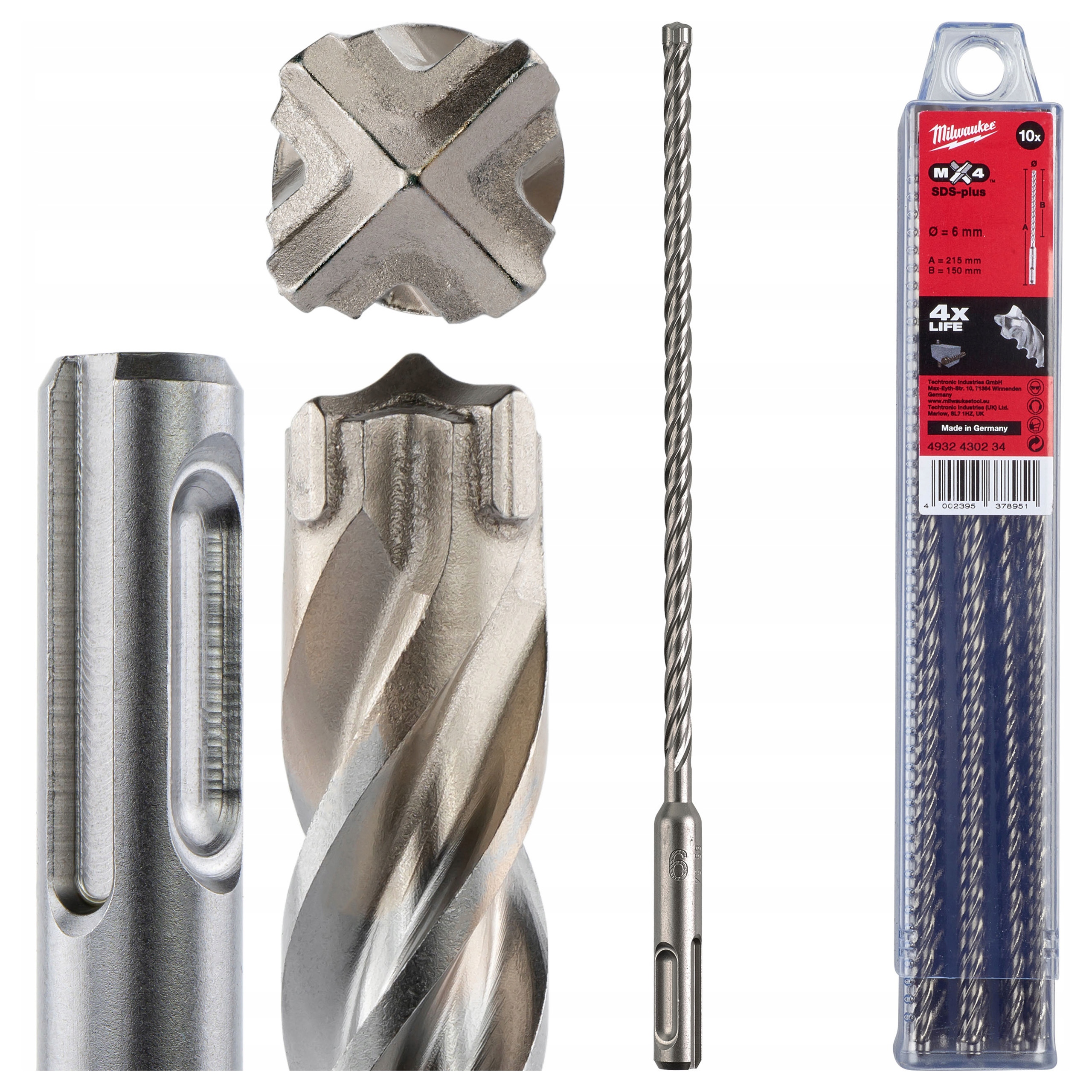 Vrtáky do betonu Sds Plus 6 x 150/215 mm 10 ks Milwaukee MX4