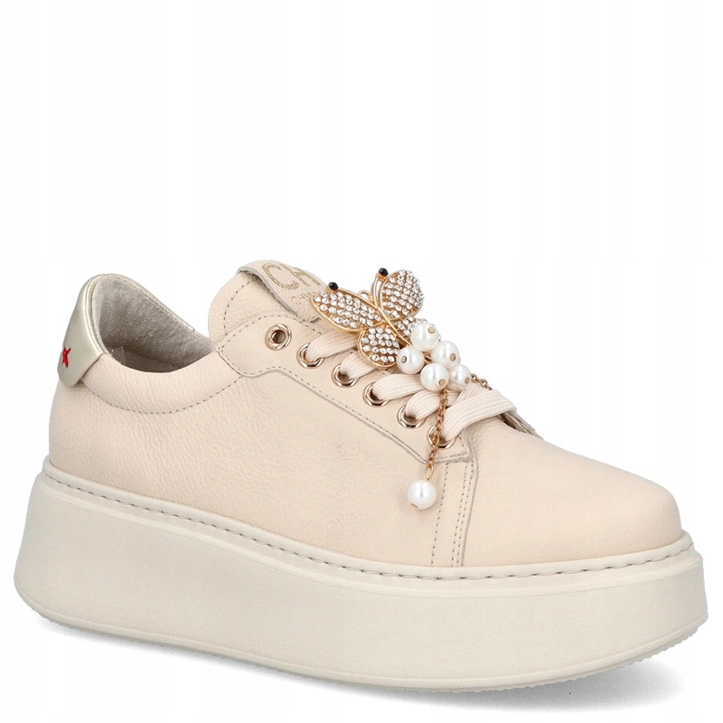 Kožené tenisky s ozdobou Chebello 4585 Krémové 37