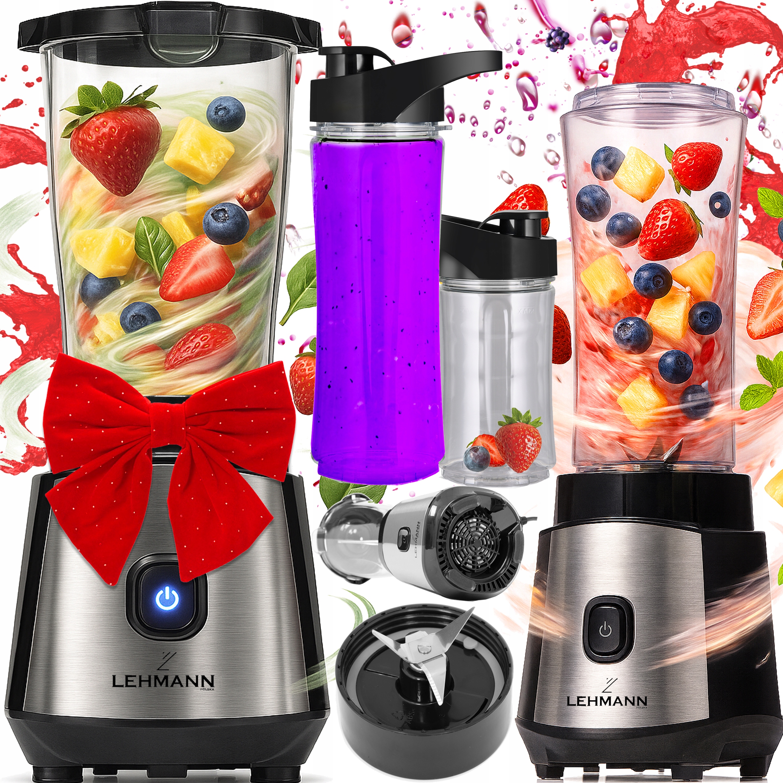 Blender Kielichowy Mikser Do Smoothie Koktajli Lehmann Kruszy Lód 2 Bidony