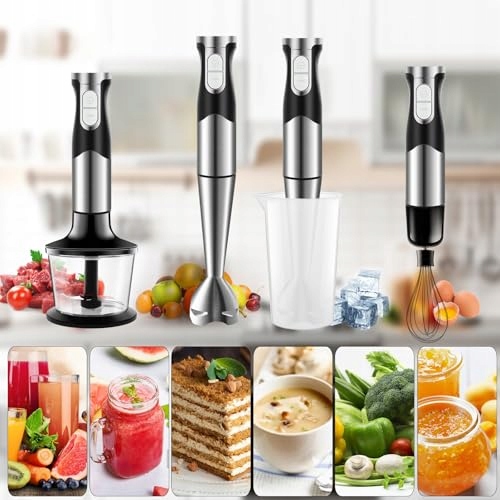 NWOUIIAY Blender Ręczny 6w1 1200W Zestaw Stalowy Do Zup Sałatek Warzyw — miniatura 5