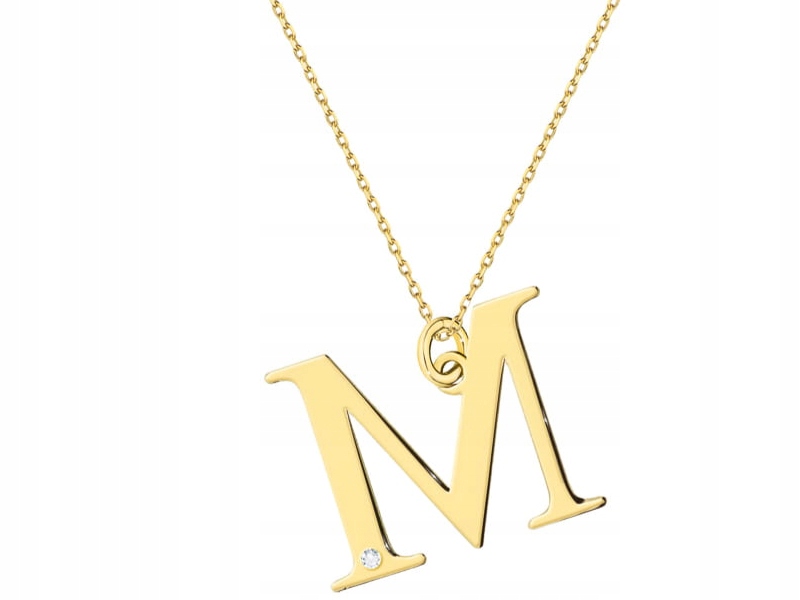 Zlatý náhrdelník 585 písmeno M s diamanty 1,05g moderní módní vzor 14k