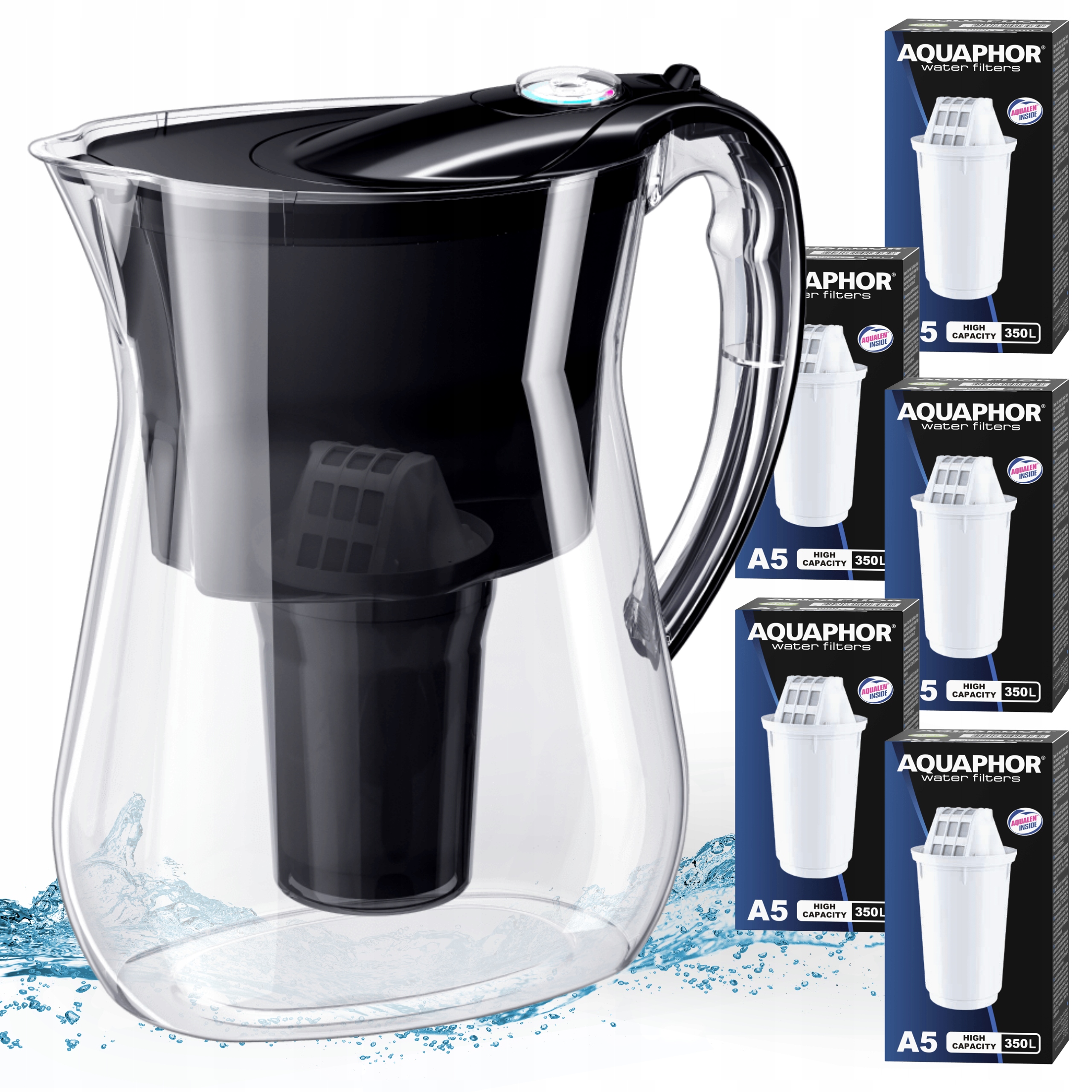 Filtrační konvice na vodu Aquaphor Lyon Černá 3.8L, 5 uhlíkových vložek A5