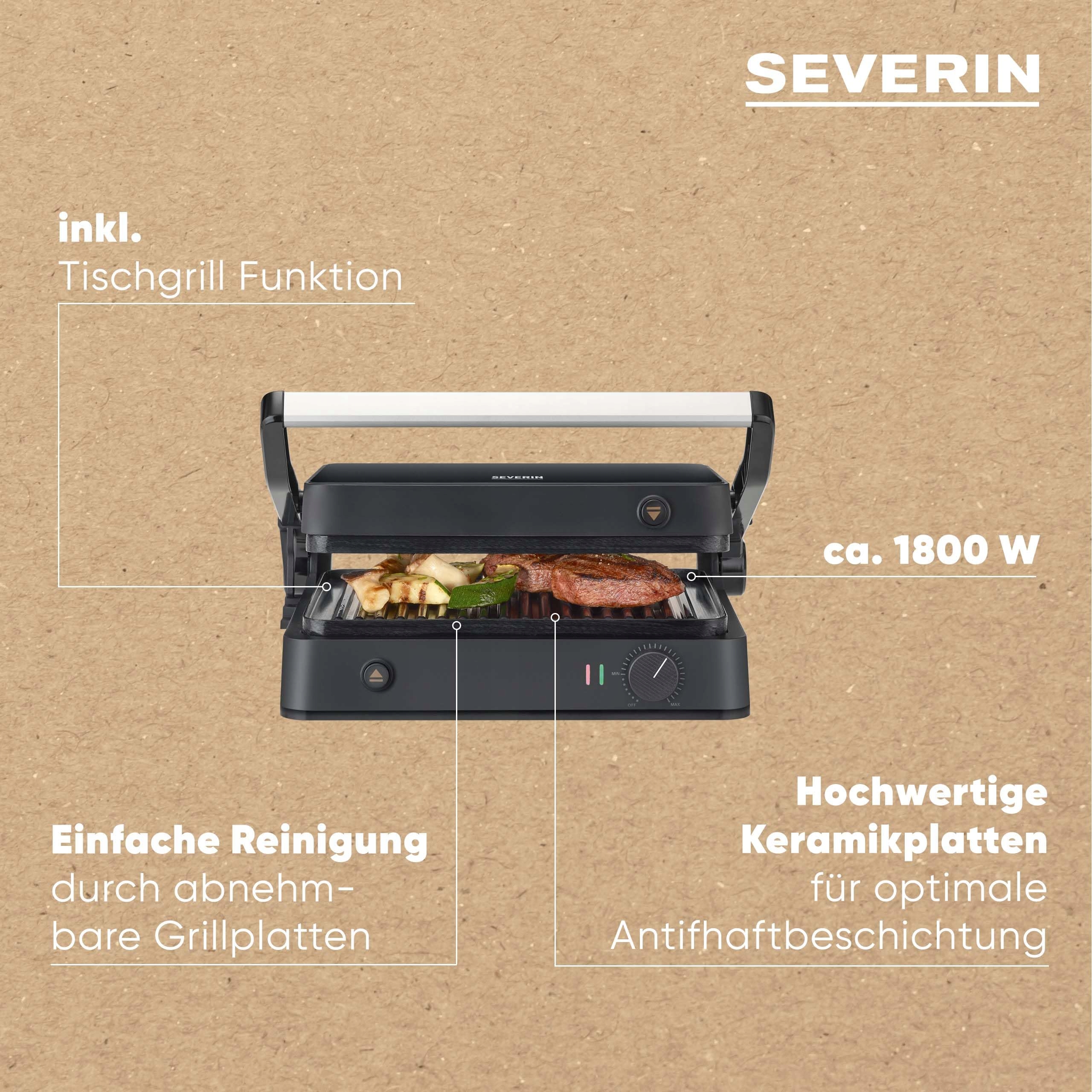 SEVERIN SEVINI Lite Grill Kontaktowy Do Mięsa Ryb Warzyw 1800W Czarny — miniatura 5