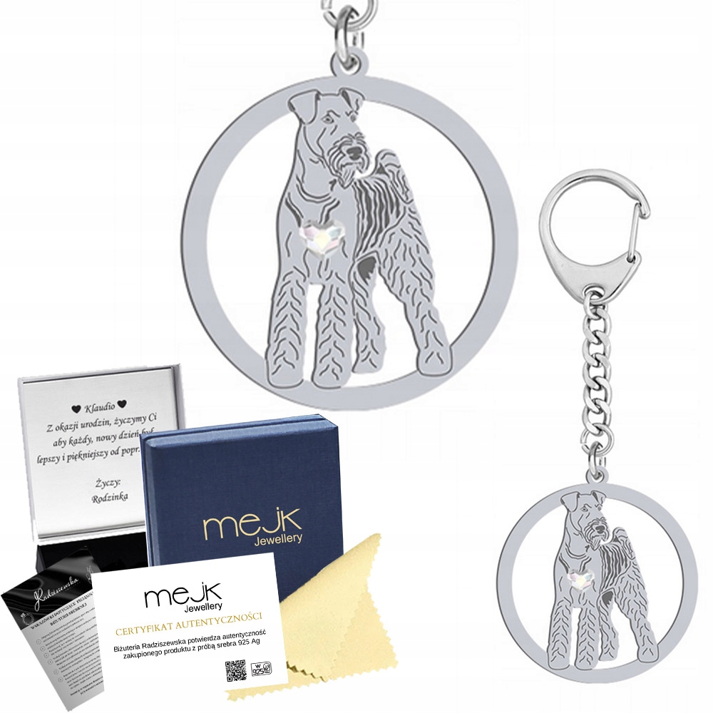Přívěsek Na Klíče na klíče Airedale Terrier Stříbro 925 Dárek Žena Gravírování