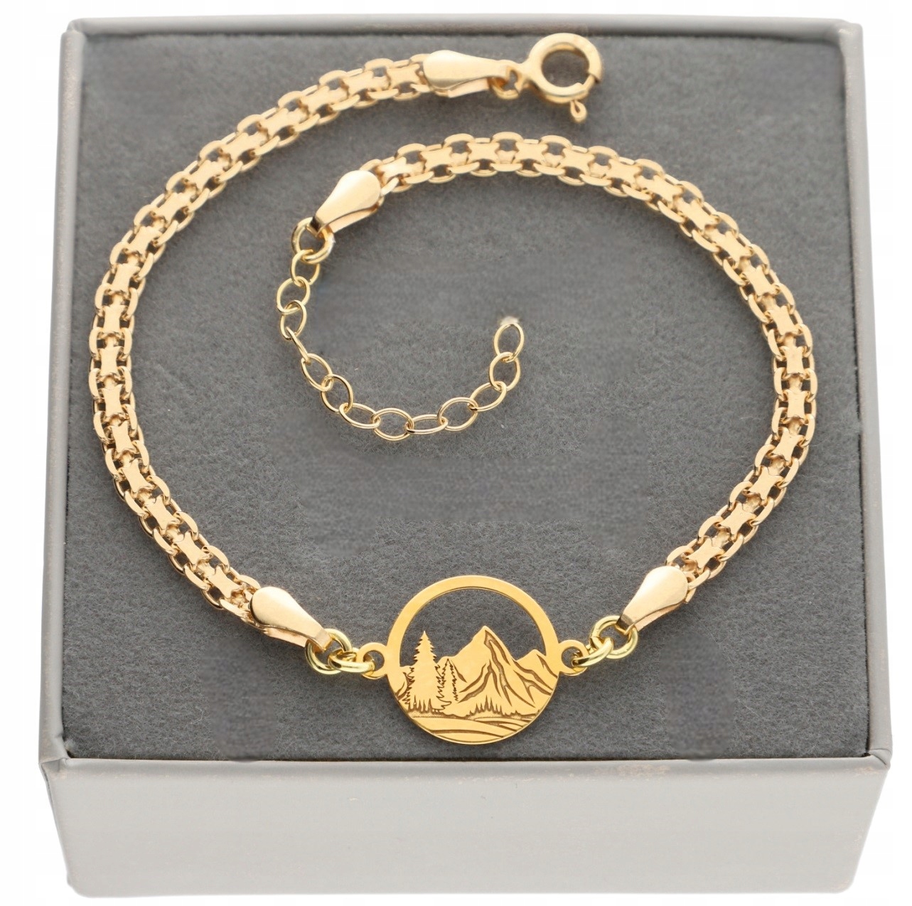 Zlatý náramek hory s horami, vrcholky stříbro 925 pozlacené 17 cm Gravírování