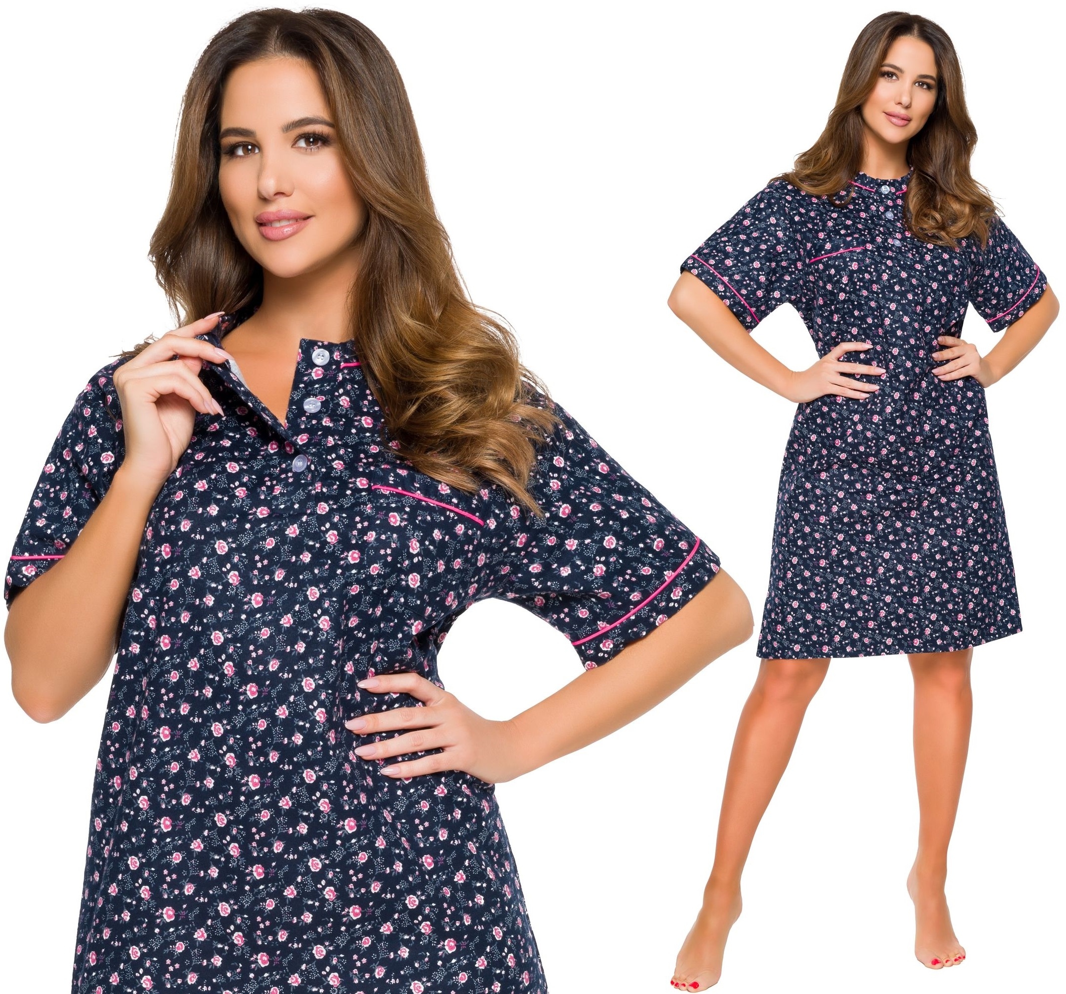 FLANELOWA BAWEŁNIANA DAMSKA KOSZULA NOCNA L