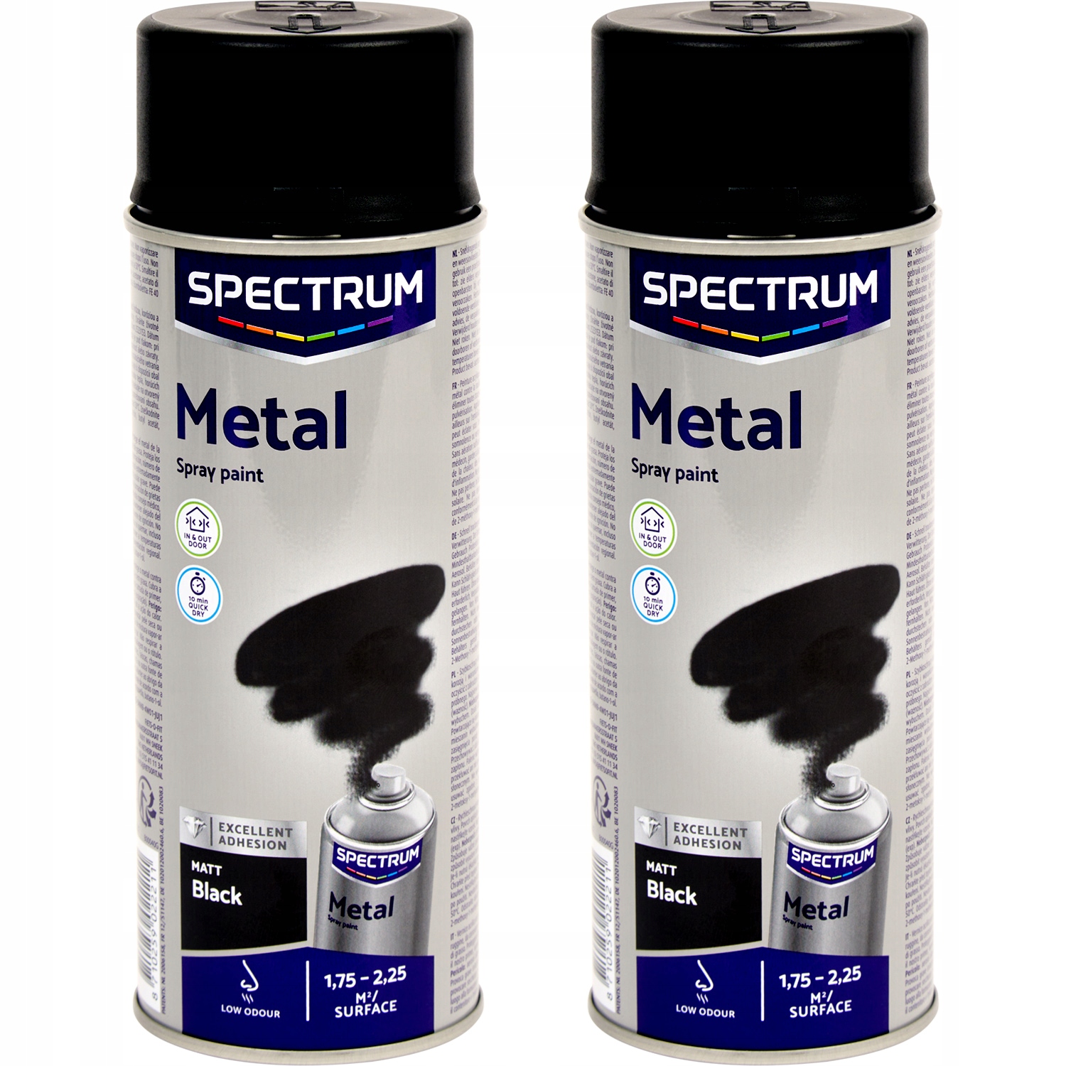 2xFARBA LAKIER W SPRAYU DO METALU CZARNY MAT 400ml Spectrum Szybko Schnąca