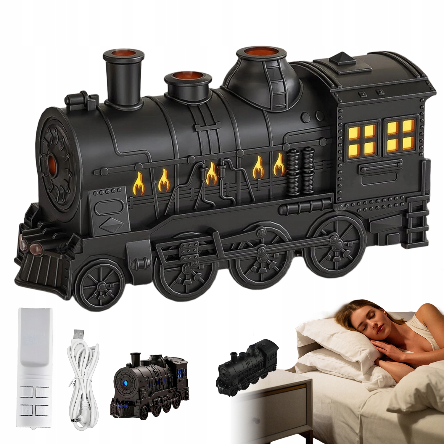 Zvlhčovač Vzduchu Lokomotiva 300ML Difuzér Aromaterapie Usb