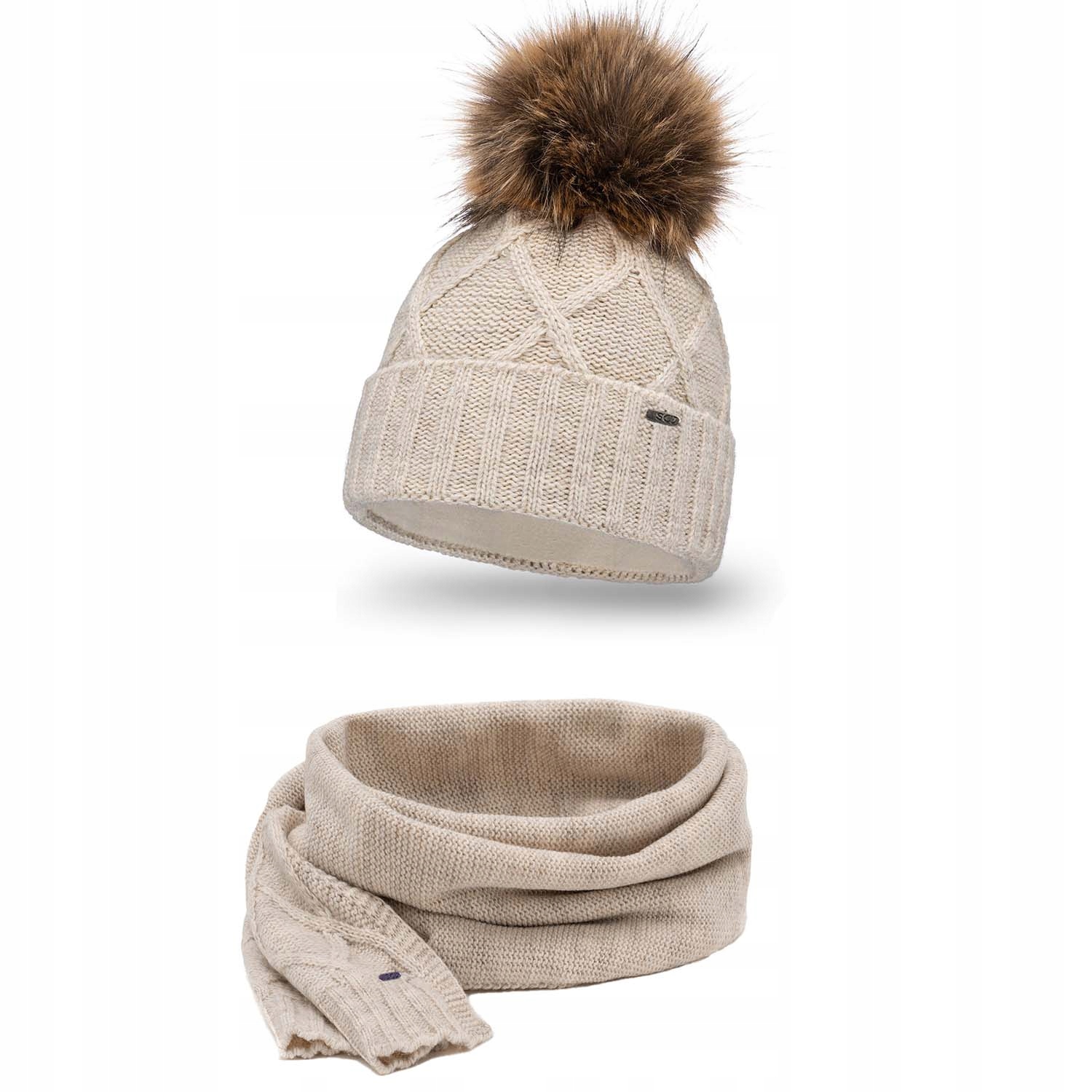 KOMPLET SZALIK I CZAPKA ZIMOWA Z POMPONEM SCJ Marka inna