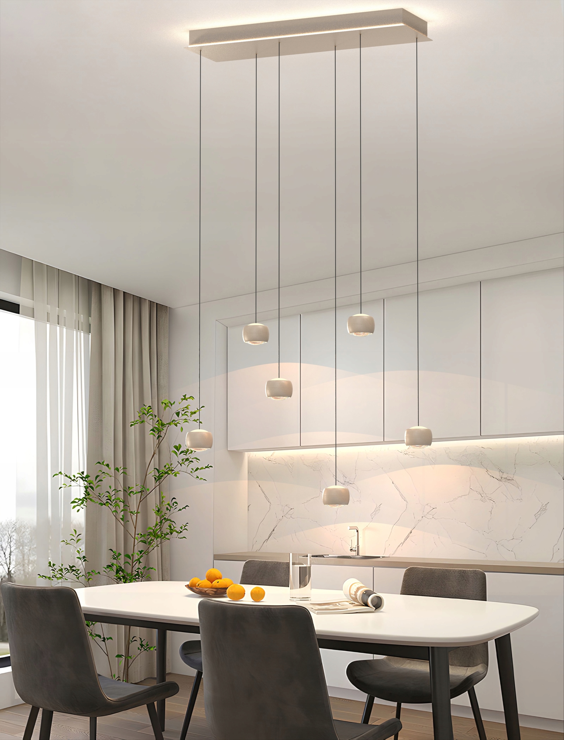 Lampa do jedálne nad rodinný stôl Quiberon 6 Led tienidlá guličky spot kuchyňa