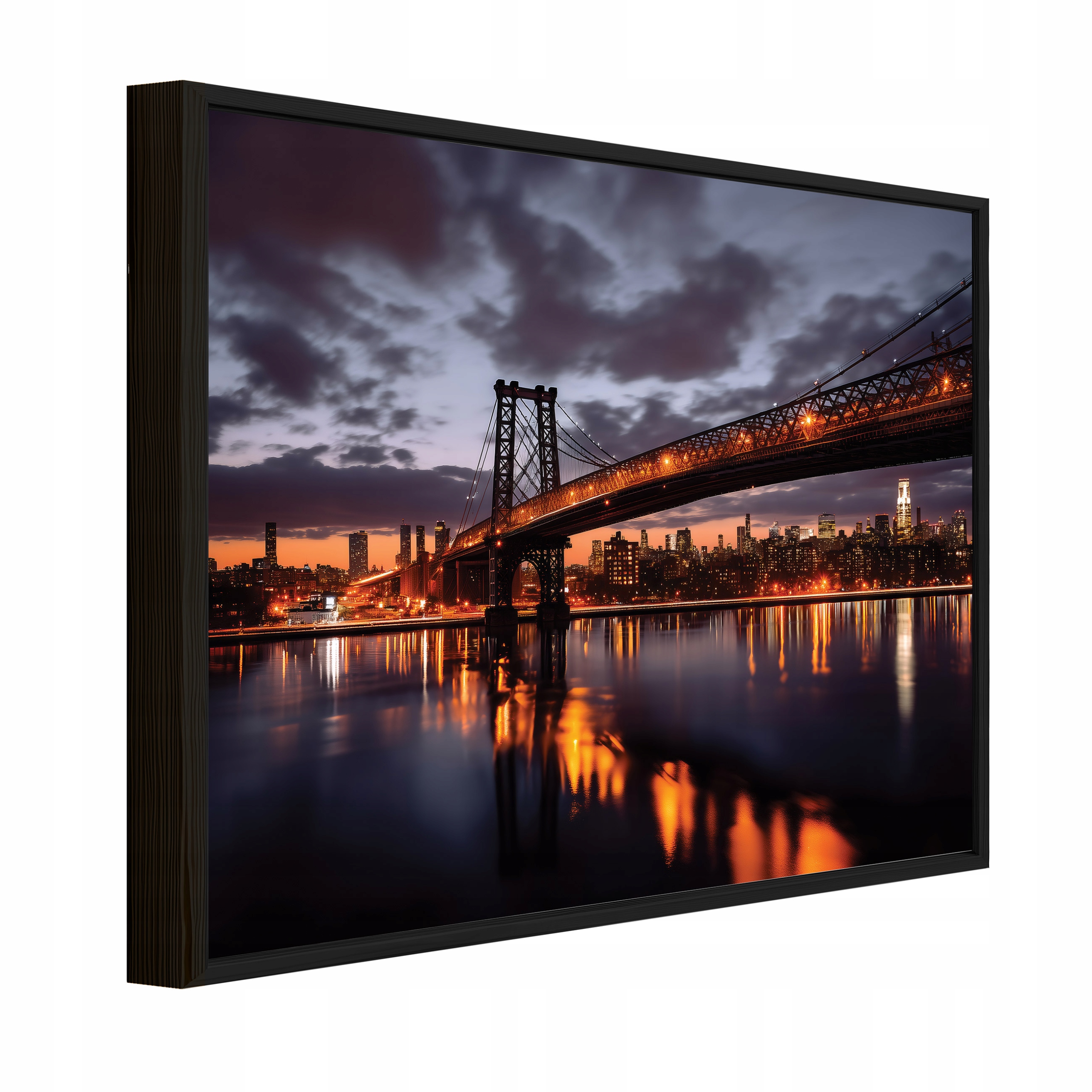 Obraz V Černém Rámu Na Plátně Most Město V Noci Obývací Pokoj Ložnice 60x40