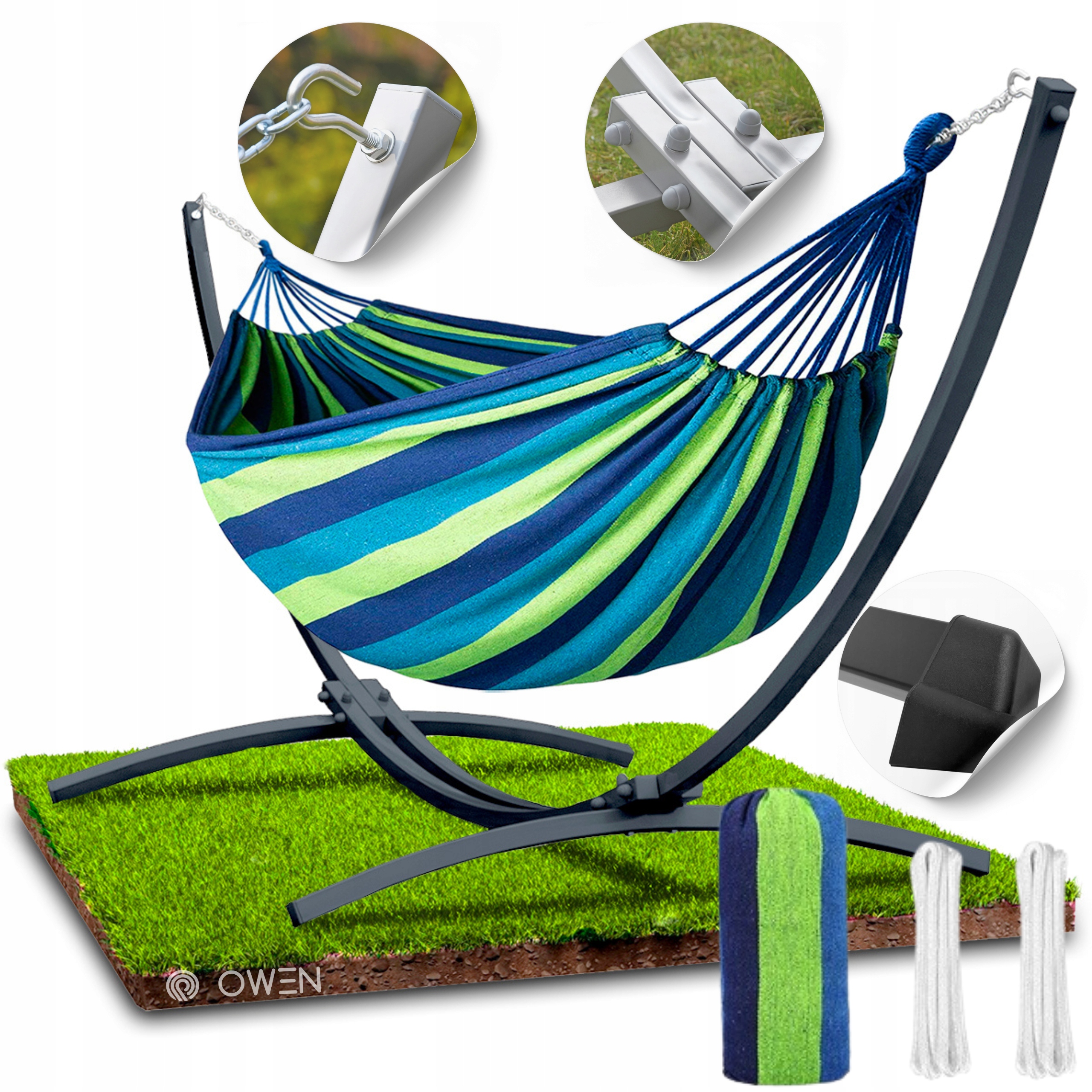 HAMAK ZE STELAŻEM Stelaż do hamaka STOJAK NA HAMAK OGRODOWY DWUOSOBOWY XXL