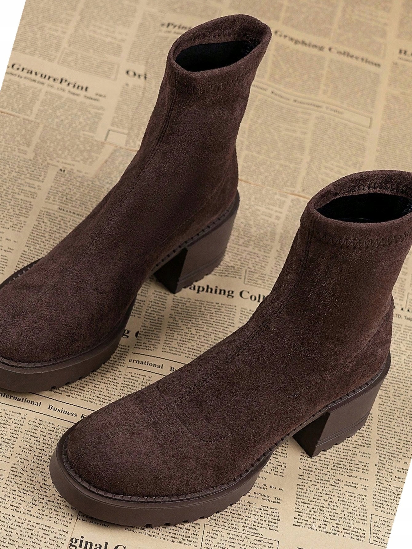 Dámské Elegantní Ležérní Nazouvací Hnědé Semišové Kotníkové Boty 38