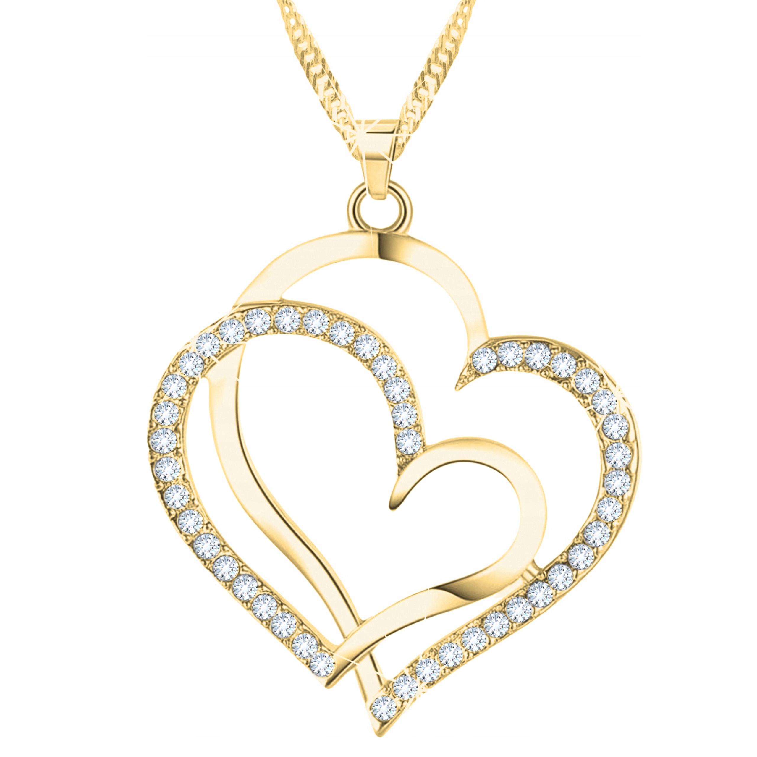 Zlatý náhrdelník se dvěma srdíčky Zirkony srdce Hearts Stříbro 925