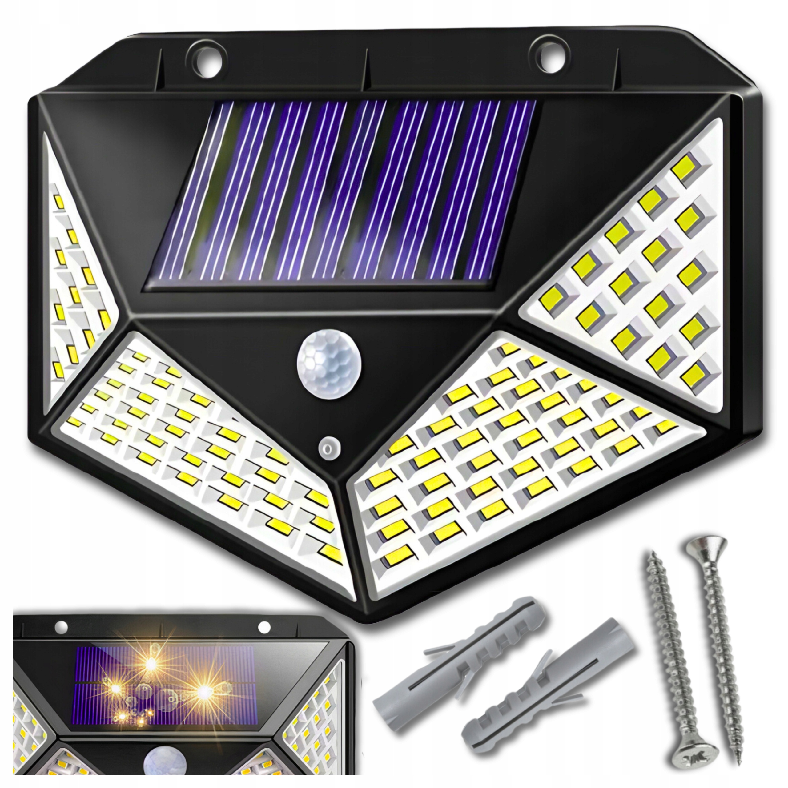 LAMPA SOLARNA LED 100 ULICZNA OGRODOWA ELEWACYJNA CZUJNIK RUCHU ZMIERZCHU