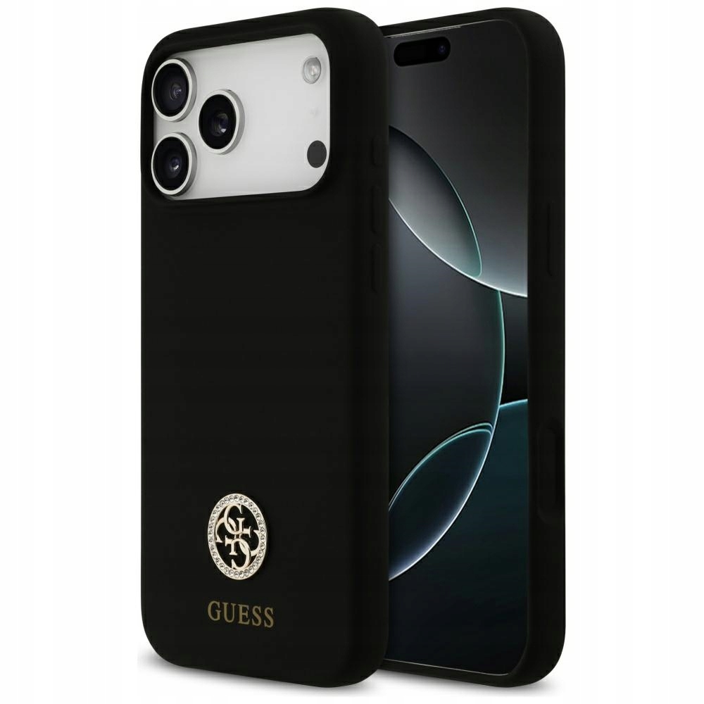 Guess – Silicone Logo Strass 4G MagSafe etui na iPhone 17 Pro Max – czarne