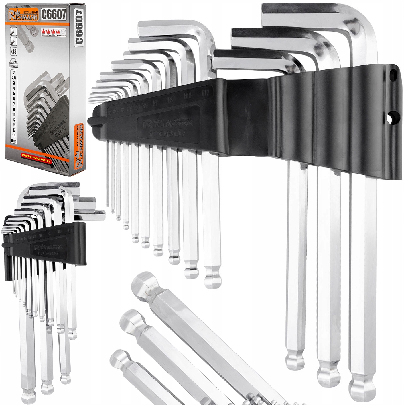 Zestaw Kluczy Imbusowych Z Kulką Imbusy 2-19 MM 13 Elementów Z Etui Solidne