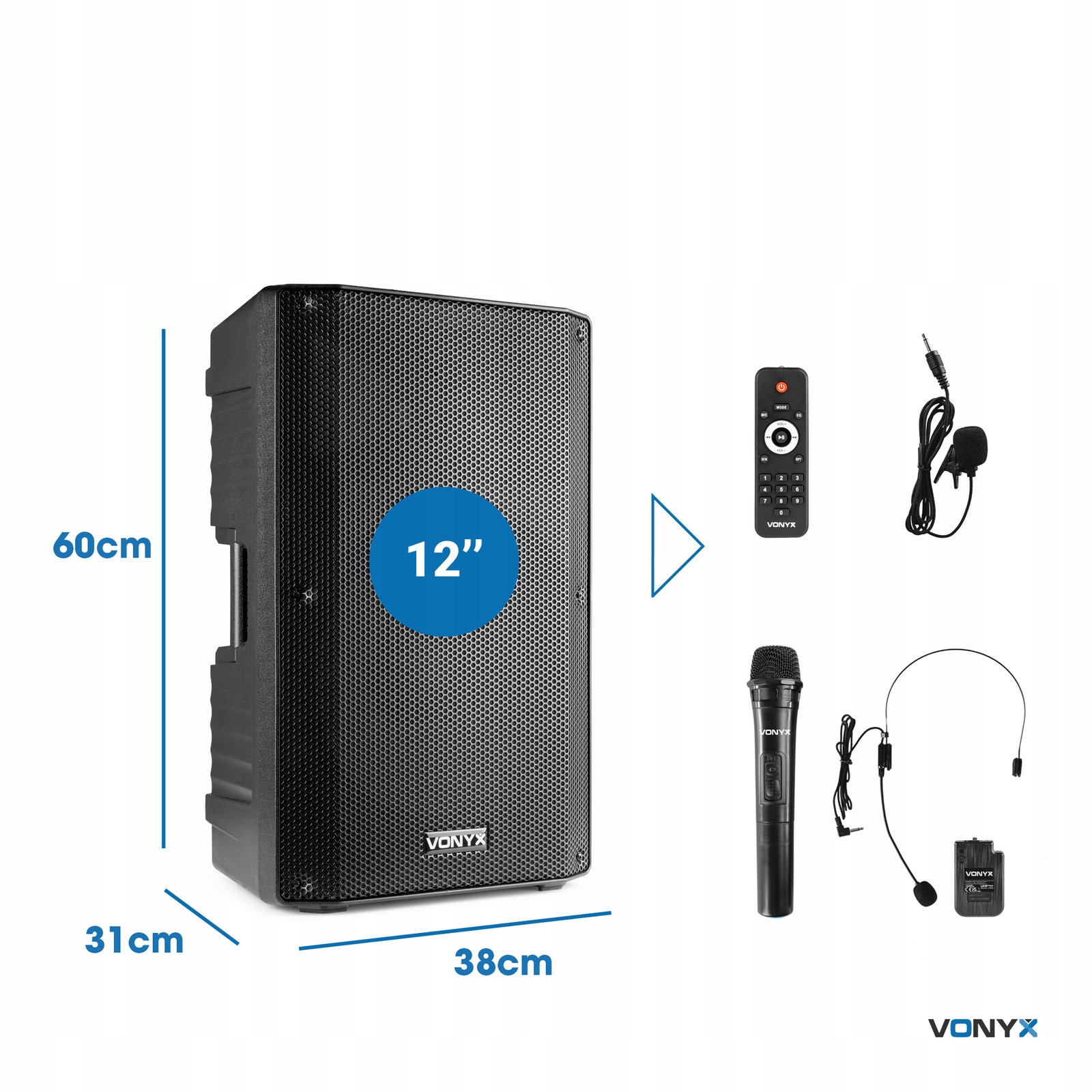 Kolumna akumulatorowa 12'' 800W BT 2x mic Vonyx Model VSA500-BP