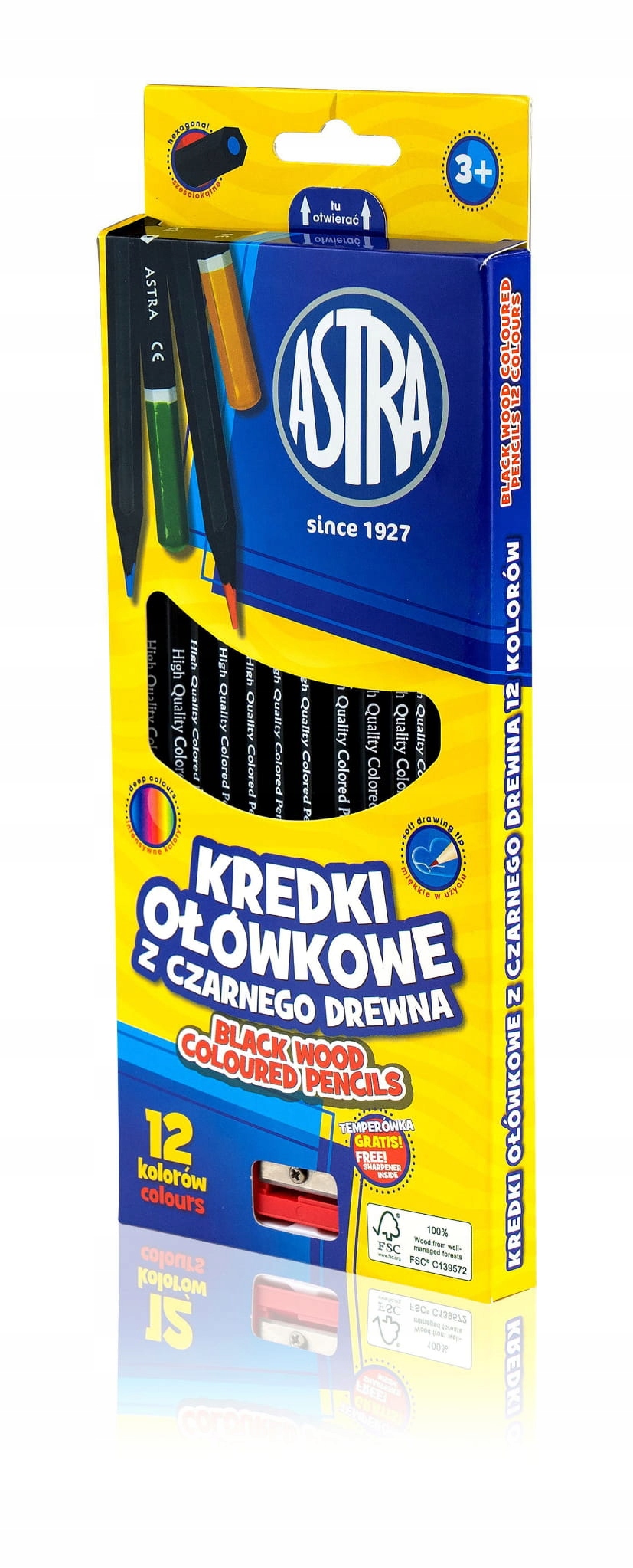 Kredki z czarnego drewna - 12 kolorów