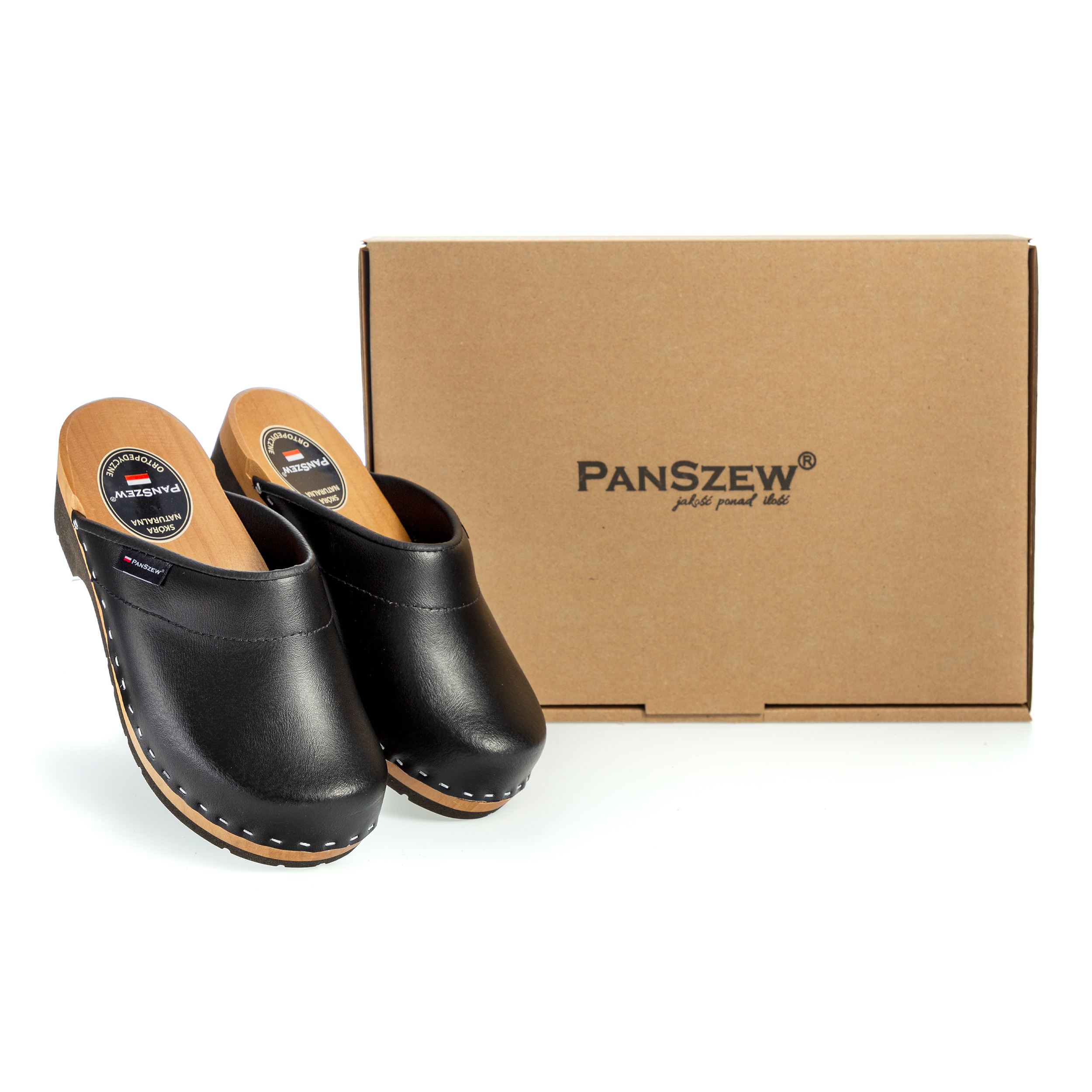 PanSzew ORTOPEDYCZNE Chodaki Damskie PREMIUM Drewniaki Skórzane 35-41 Rozmiar 39