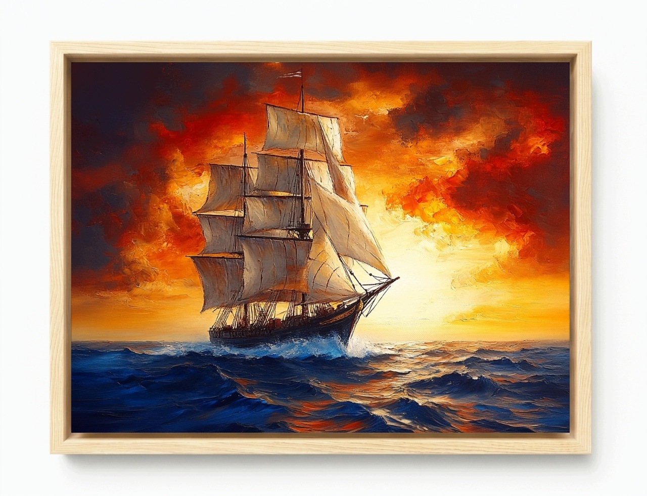Obraz Rám Americký Box Moře Oceán Loď Plachetnice Slunce Západ 80x60
