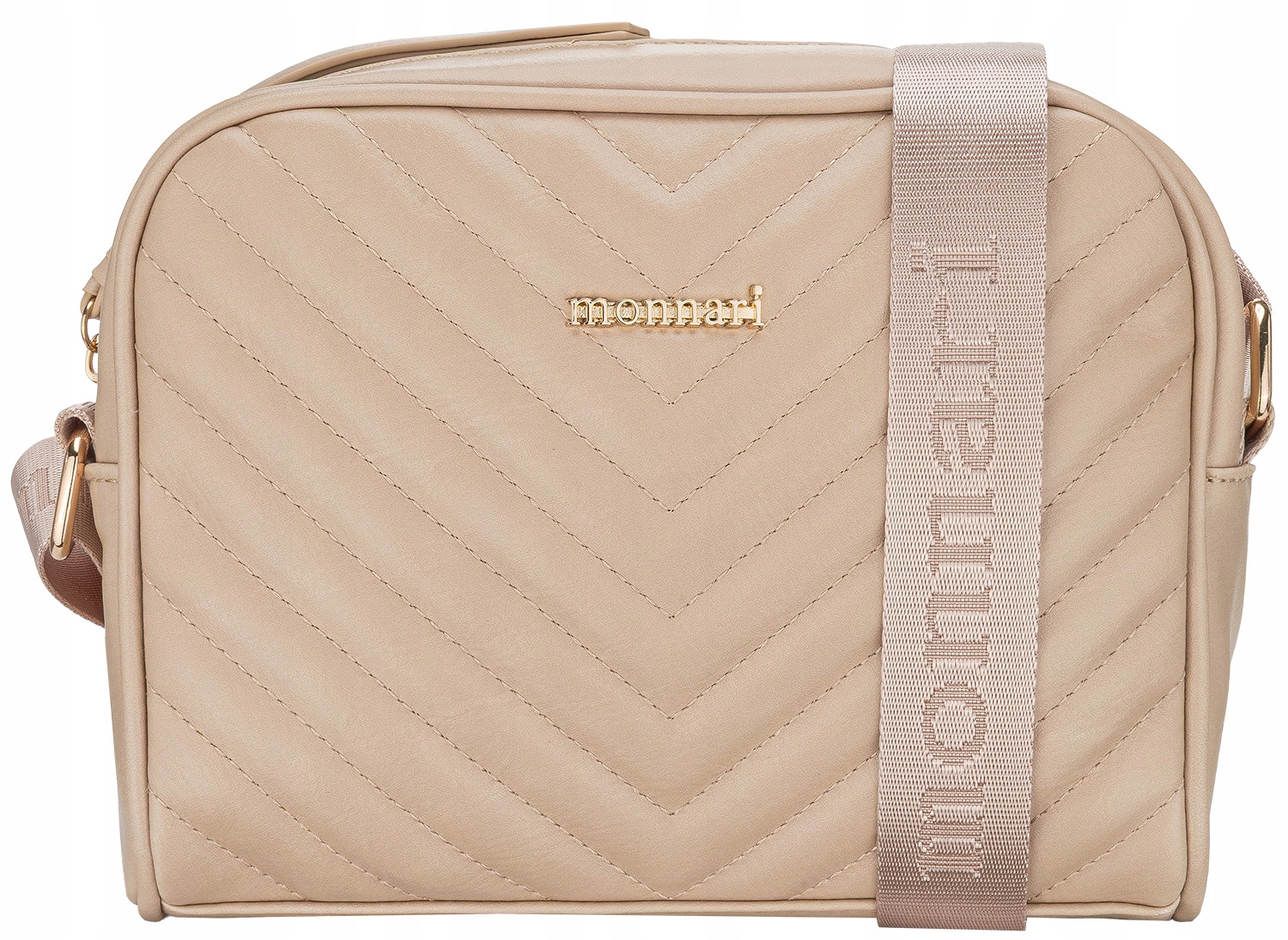 Monnari Torebka Pikowana Listonoszka Beżowa Nude Regulowany Pasek Premium