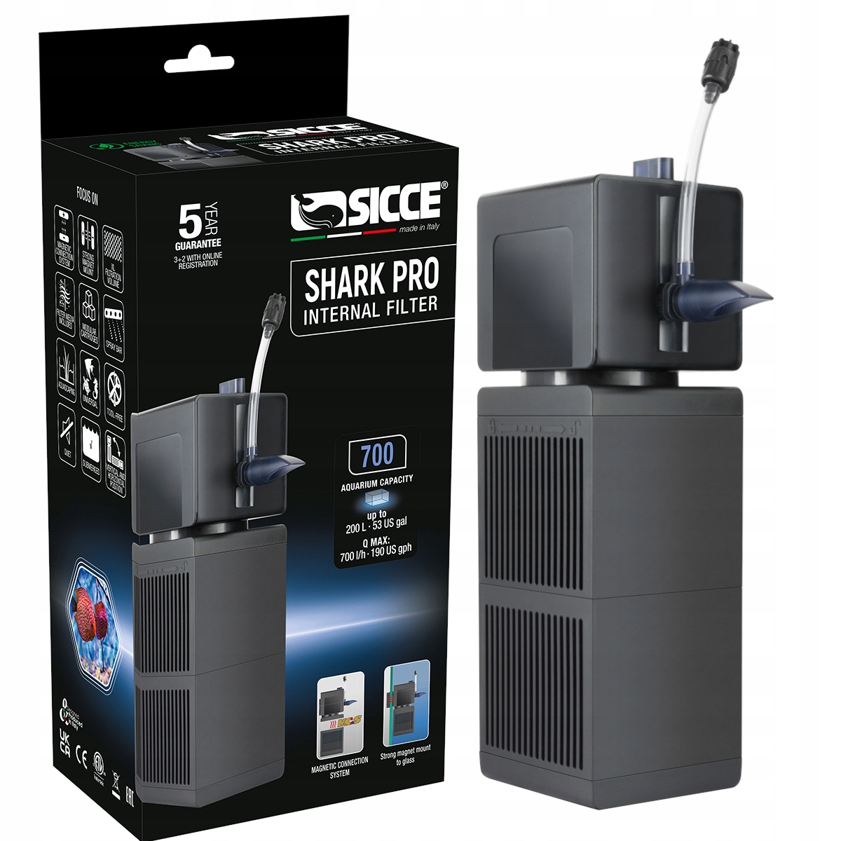 Sicce Shark Pro 700 filtr wewnętrzny do akwarium 700l/h 7W
