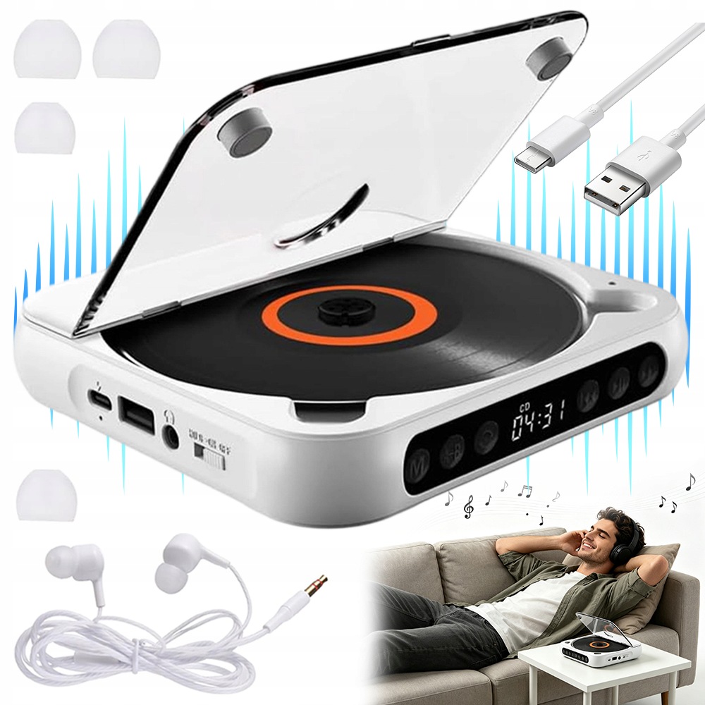 Přenosný CD Přehrávač S Bluetooth Reproduktorem A Protiprachovým Krytem